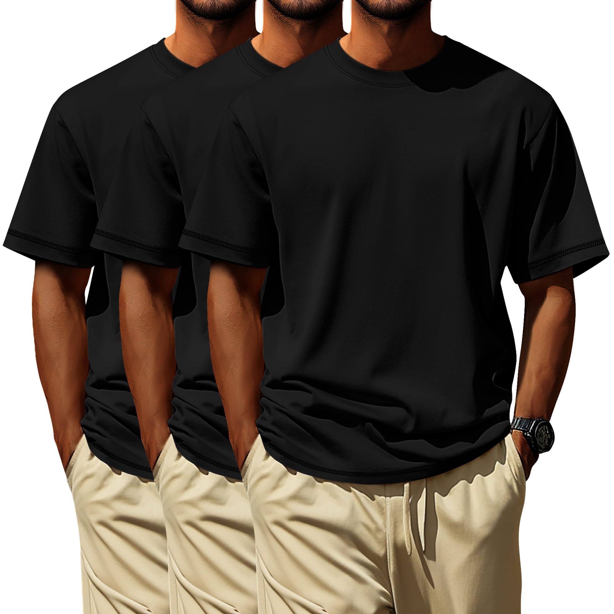 Neer 3 Pack Big and Tall Shirts for Men L-7xl, Short Sleeve Men Crewneck Tops Loose Casual Large T-Shirts Summer Basic Tee