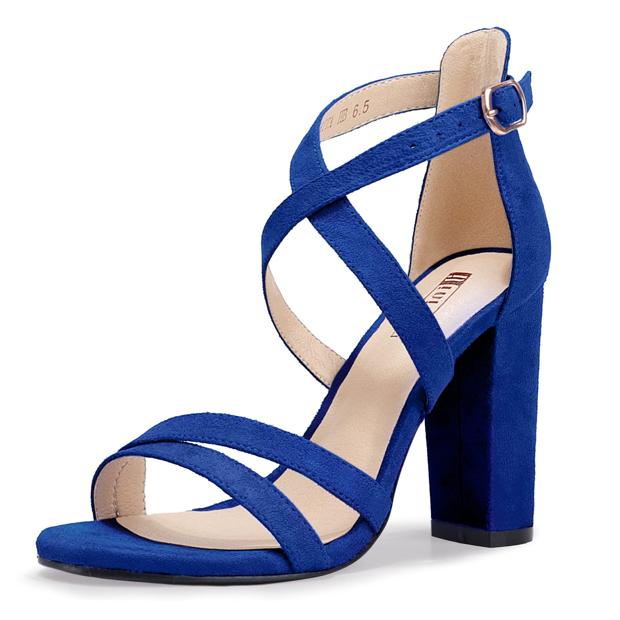 IDIFU Women's Chunky High Heel Sandal Strappy Open Toe Ankle Strap Dress Shoes for Women Bridesmaid Ladies in Wedding Bridal Evening Homecoming Prom