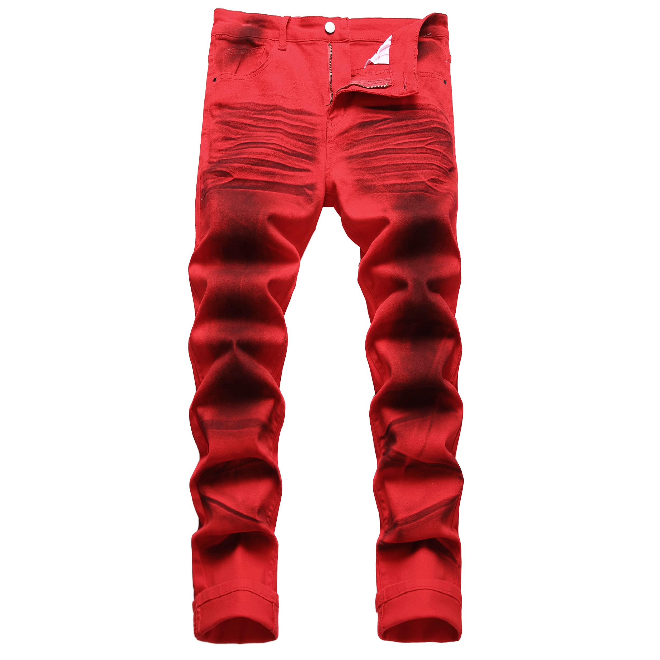 DANT BULUN Men's Ripped Distressed Destroyed Slim Fit Straight Leg Denim Jeans