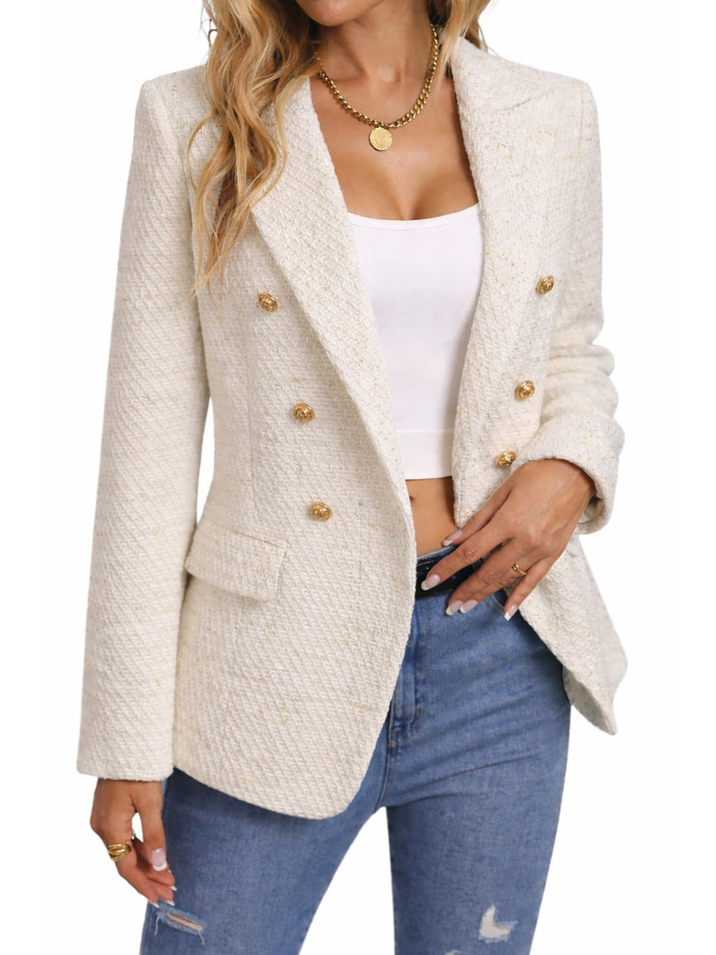 Mina Self 2026 Women's Tweed Plaid Blazer Jacket - Fully Lined Fashion Business Casual Elegant Work Coat with Pockets