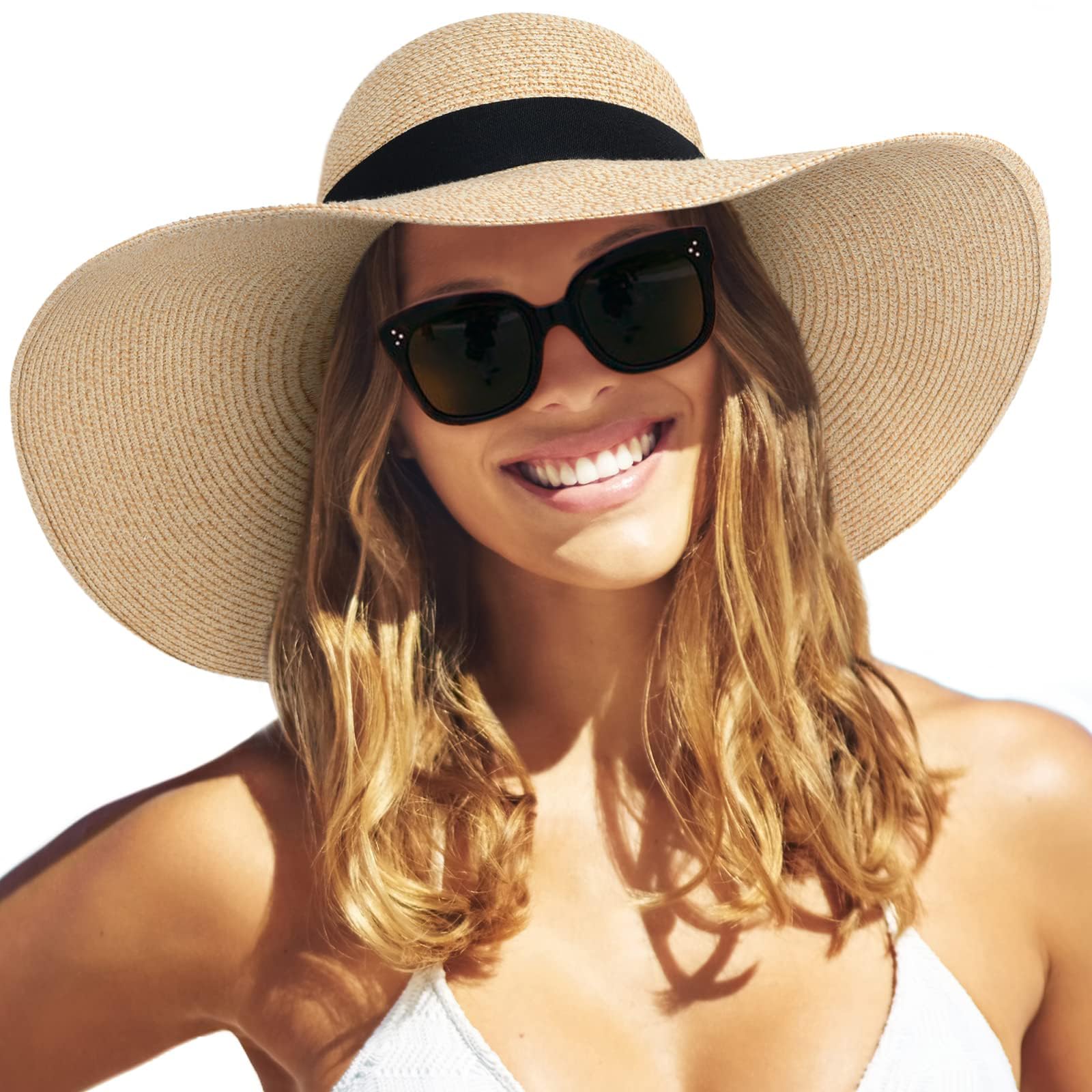 FURTALK Womens Sun Straw Hat Wide Brim UPF 80 Summer Hat Foldable Packable Floppy Beach Hats for Women