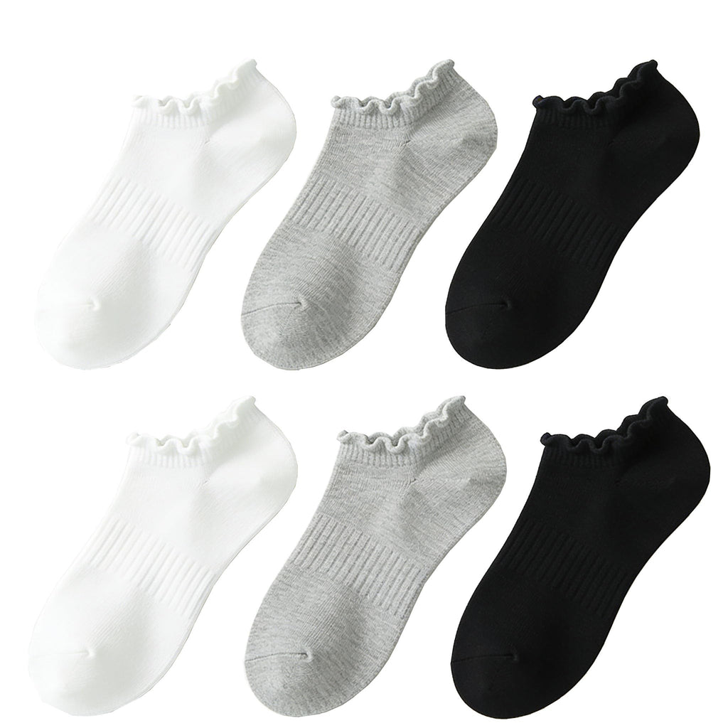 Fandecie No Show Socks Womens Low Cut Non Slip Cute Ruffle Ankle Socks 6 Pairs