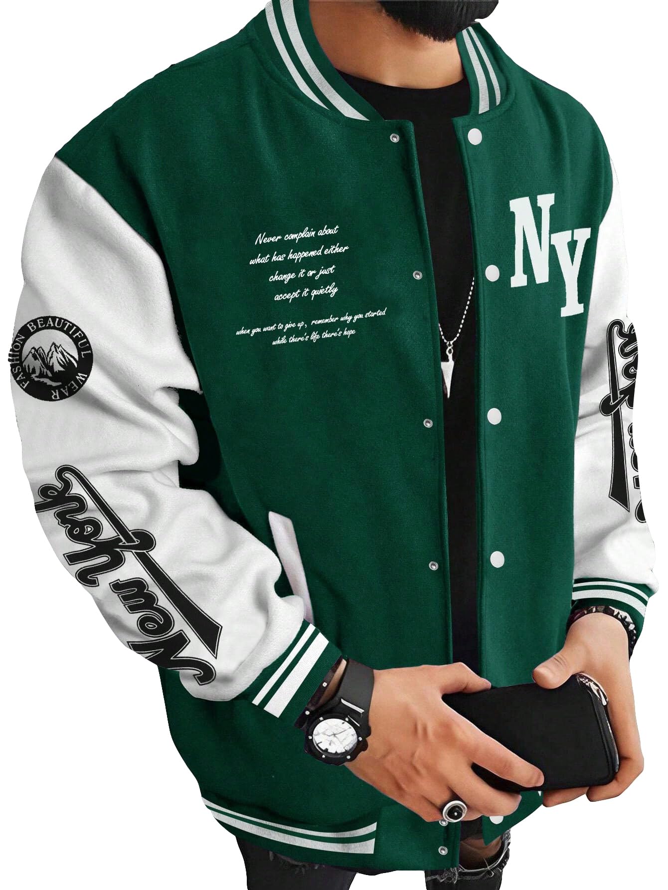 SOLY HUX Men's Varsity Jacket Color Block Letter Graphic Long Sleeve Baseball Jacket Bomber Coat