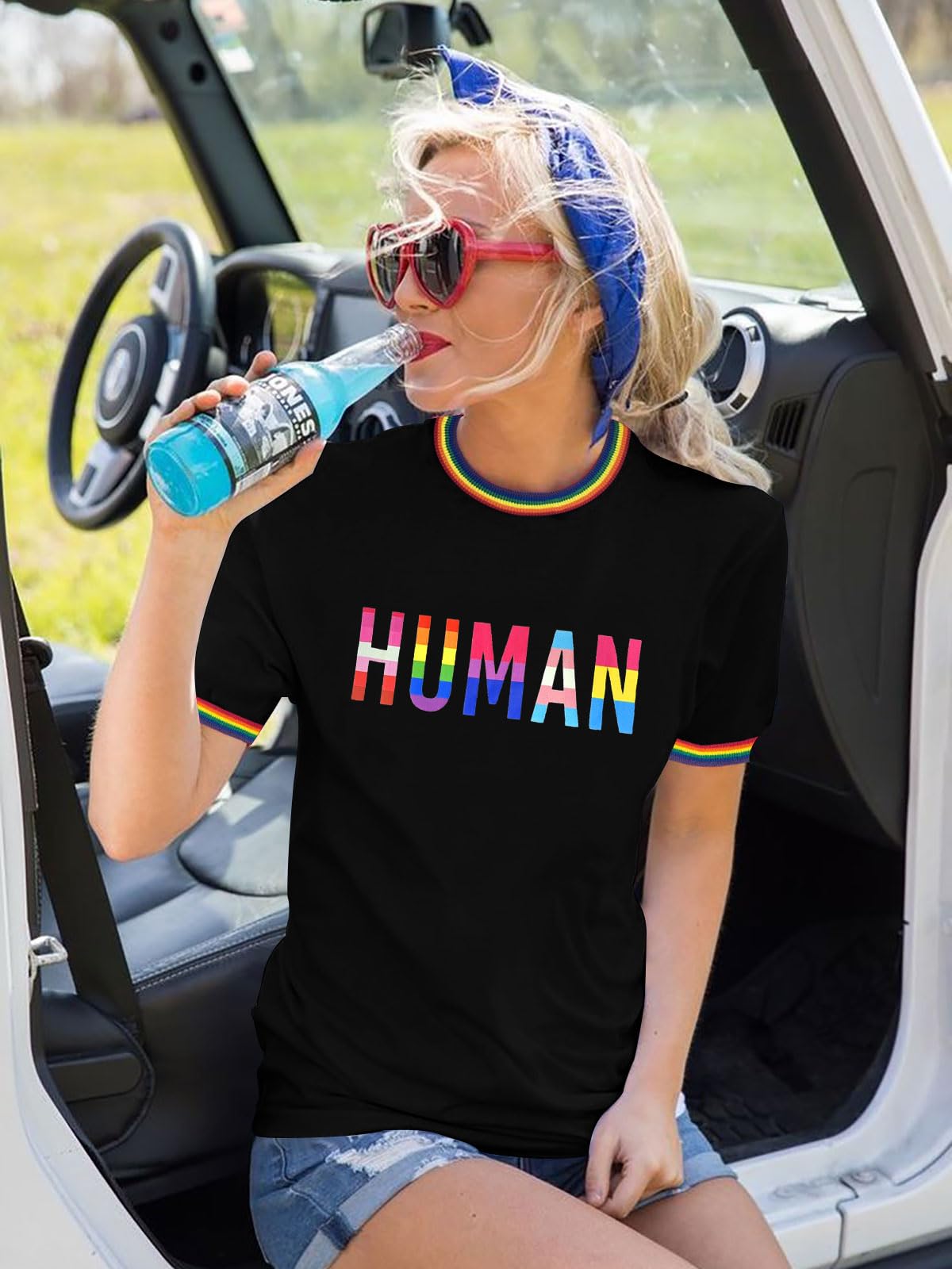 YZMI Pride Shirts for Women Pride Month Rainbow Graphic T-Shirt LGBTQ Support Red Ringer Tee