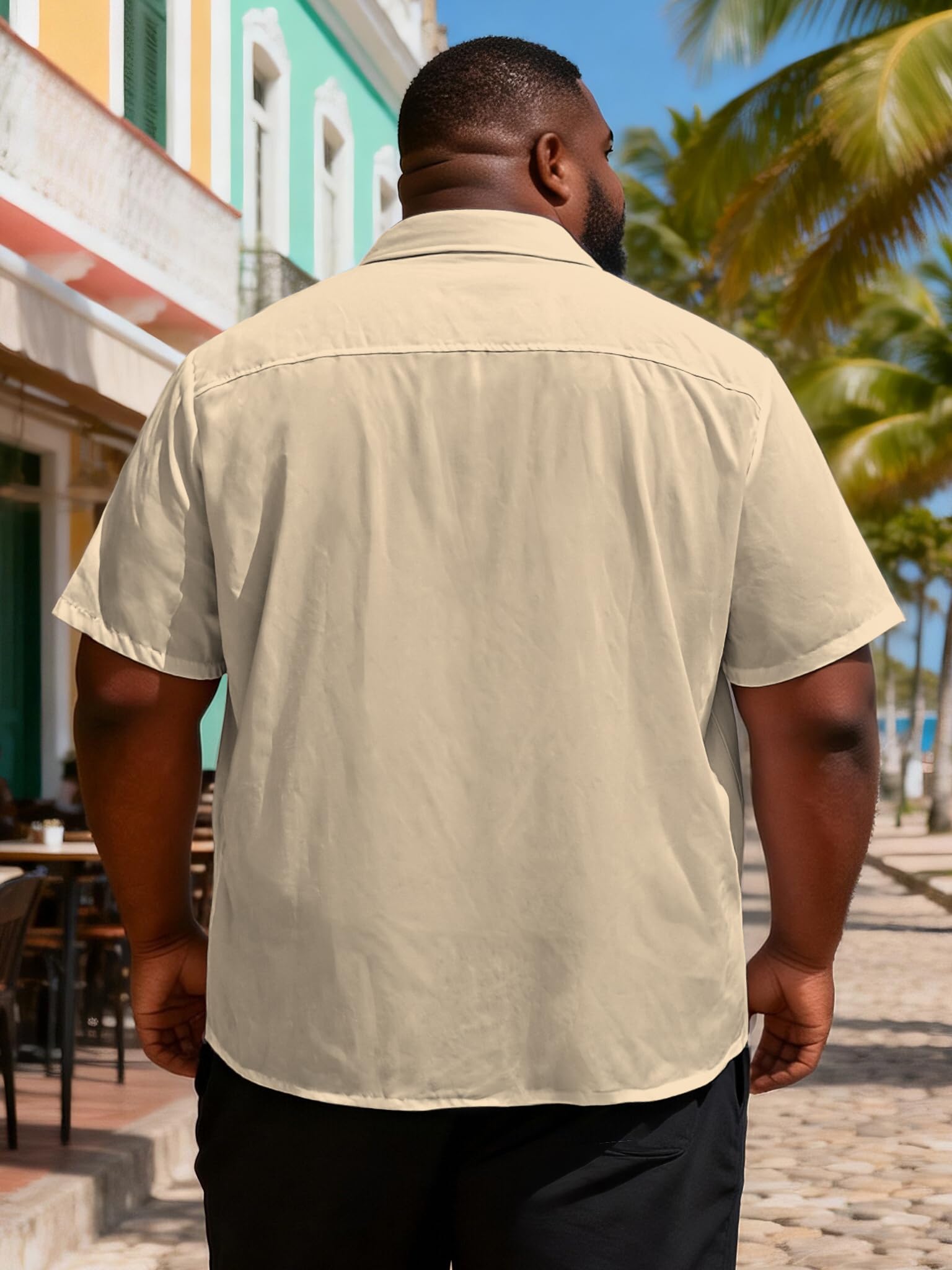 Yuyapu Big and Tall Guayabera Shirt for Men – Cuban Short Sleeve Button Up Summer Office & Beach Dress Shirt