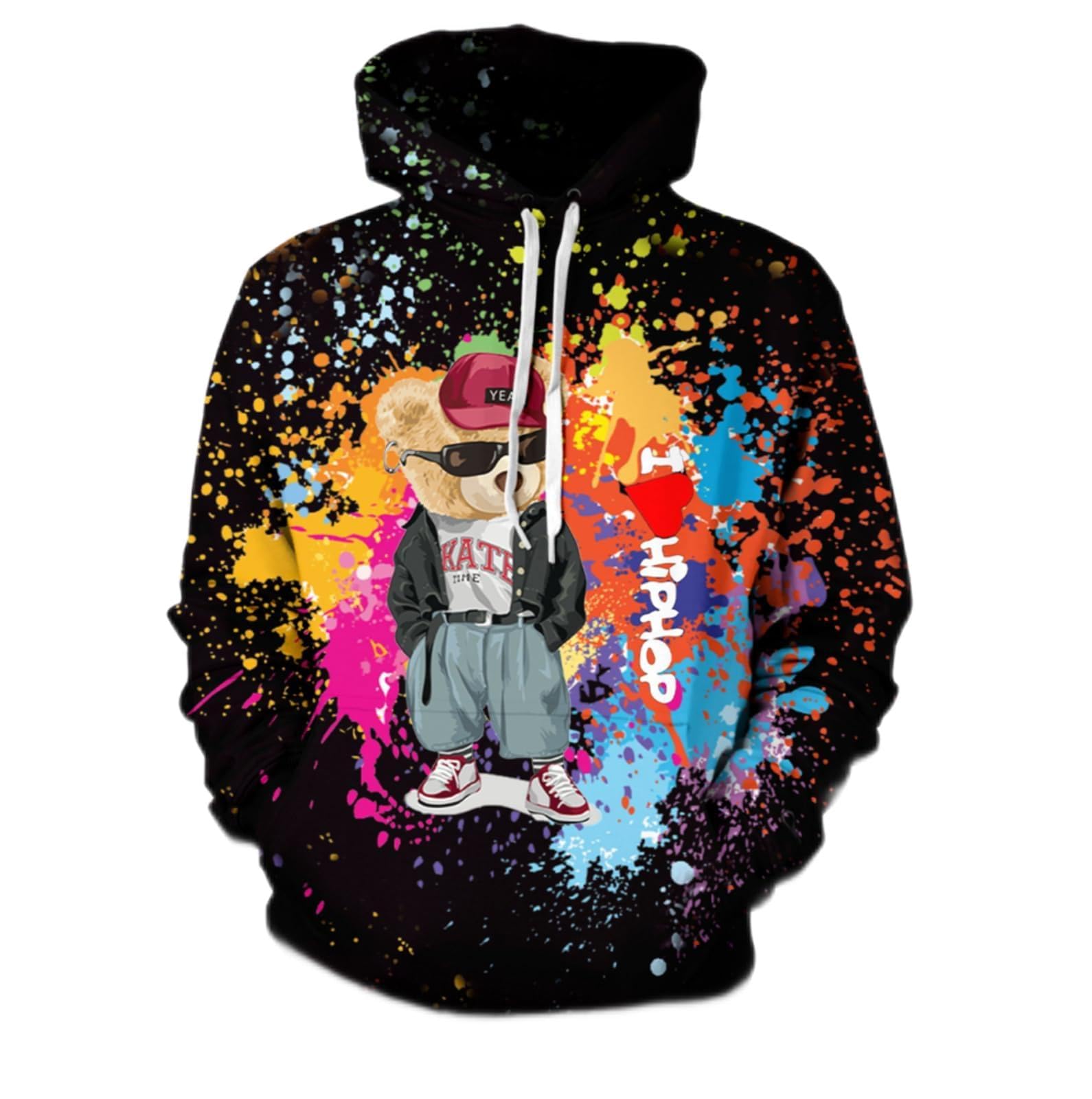 Hwycomfort Men's 3d Printed Novelty Hoodie Hip Hop Hoodies Street Graffiti Sweatshirt Casual Pockets Pullover