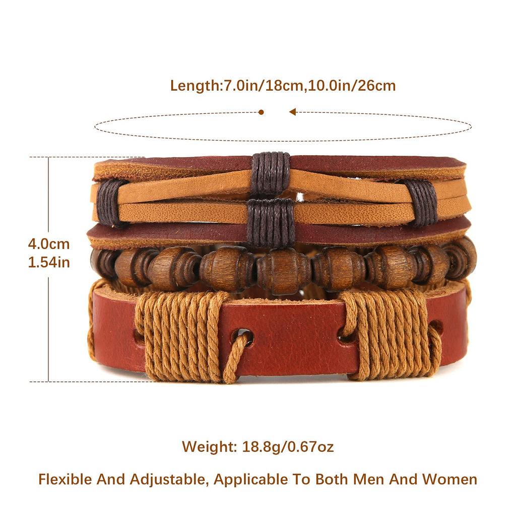 HZMAN Wrap Bracelets Men Women, Hemp Cords Wood Beads Ethnic Tribal Bracelets, Leather Wristbands