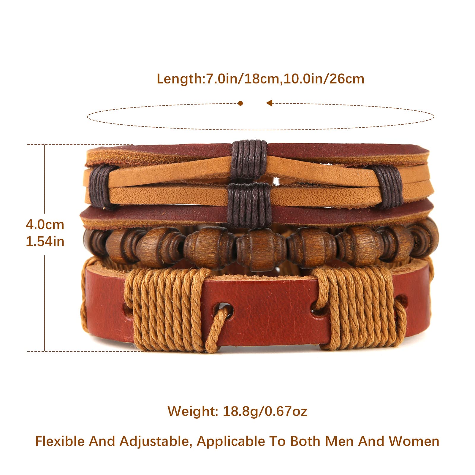 HZMAN Wrap Bracelets Men Women, Hemp Cords Wood Beads Ethnic Tribal Bracelets, Leather Wristbands