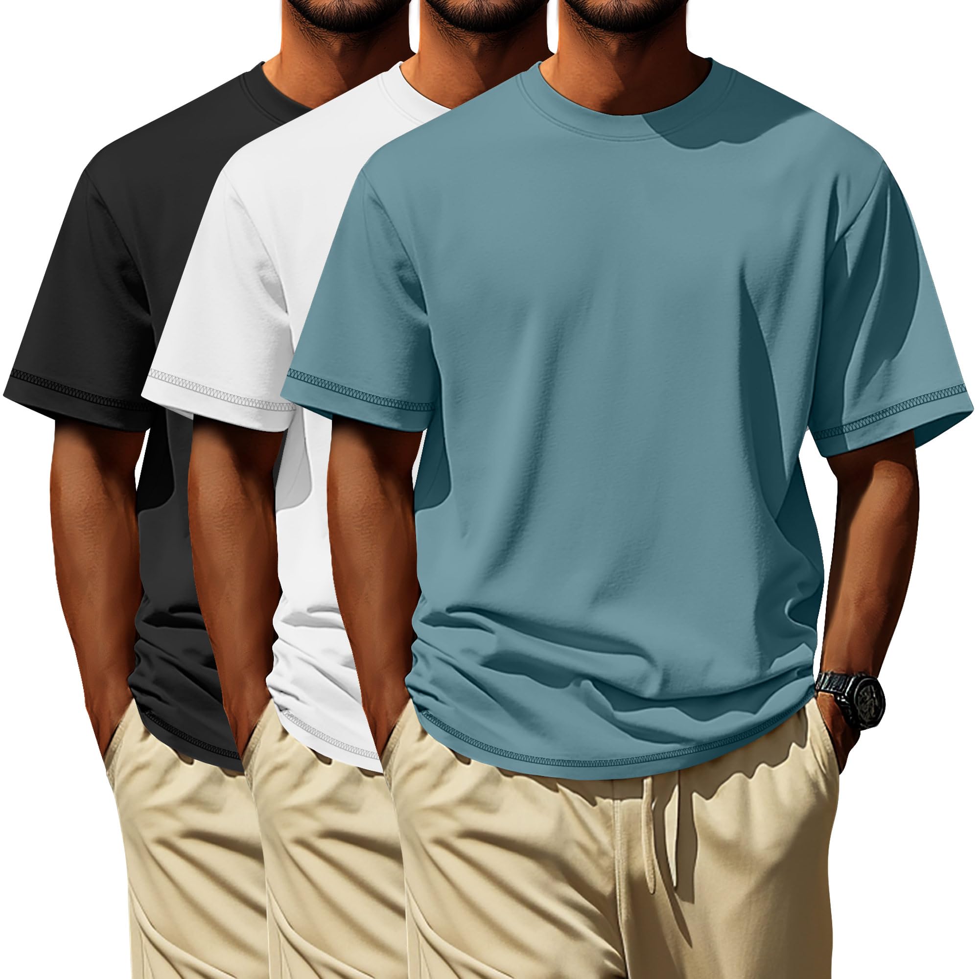 Neer 3 Pack Big and Tall Shirts for Men L-7xl, Short Sleeve Men Crewneck Tops Loose Casual Large T-Shirts Summer Basic Tee