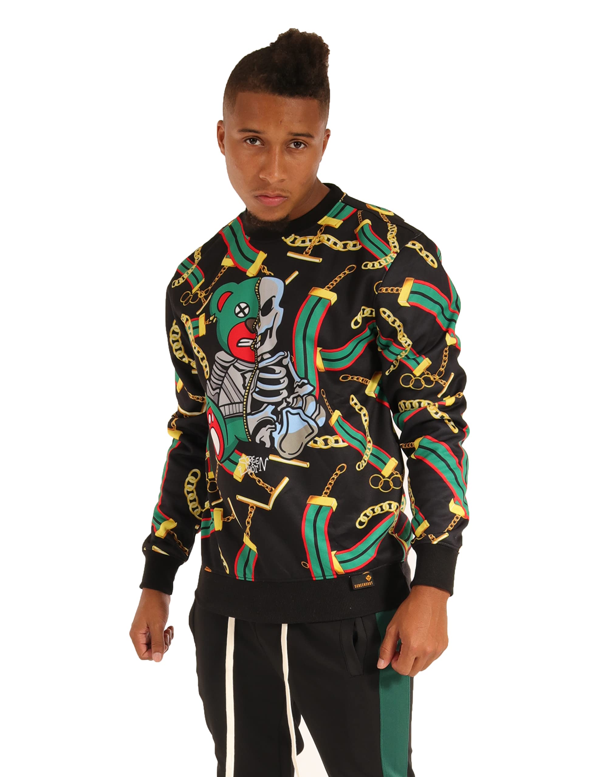 SCREENSHOT Mens Urban NYC Graffiti Hip Hop Fleece Pullover Active Fashion Crew Neck Sweatshirt Top