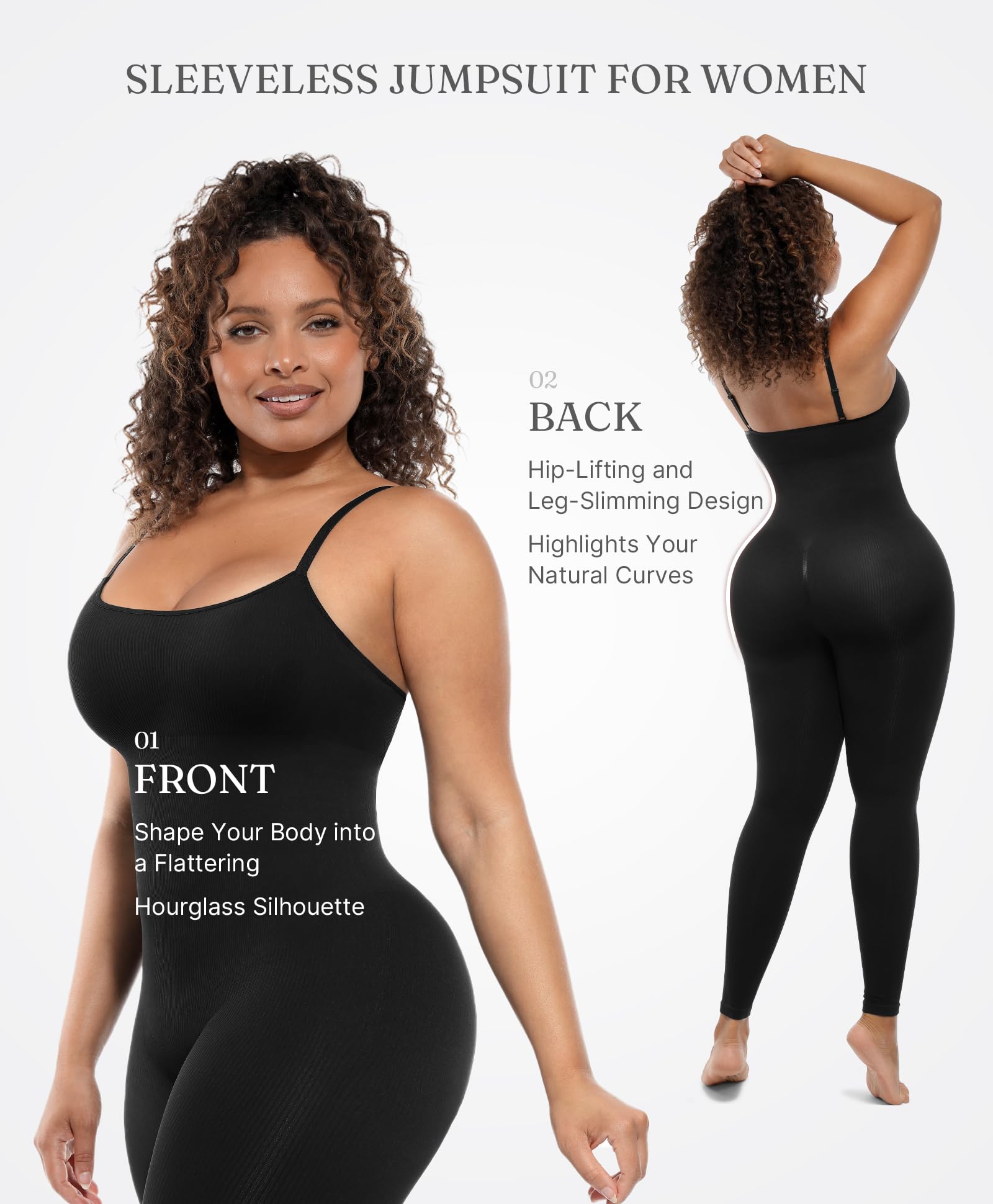 FeelinGirl Plus Size Tummy Control Jumpsuits for One Piece Ribbed Fabric With Stretch Women Workout Romper Seamless