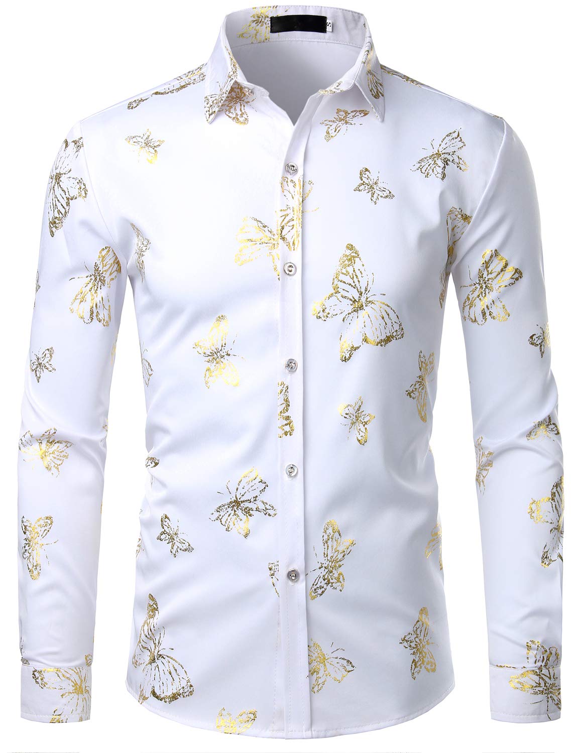 ZEROYAA Mens Hipster Printed Slim Fit Long Sleeve Button Up Party Dress Shirts