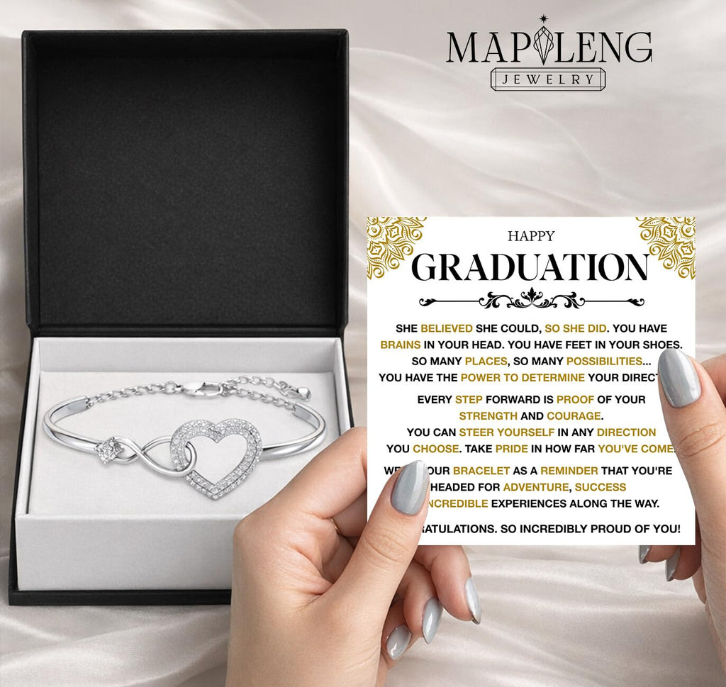 Mapileng Class of 2026 Graduation Bracelet Gift for Her, Heart Infinity Bracelet, Inspirational Jewelry for Daughter Sister Best Friend, College High School Graduate Keepsake, Sterling Silver