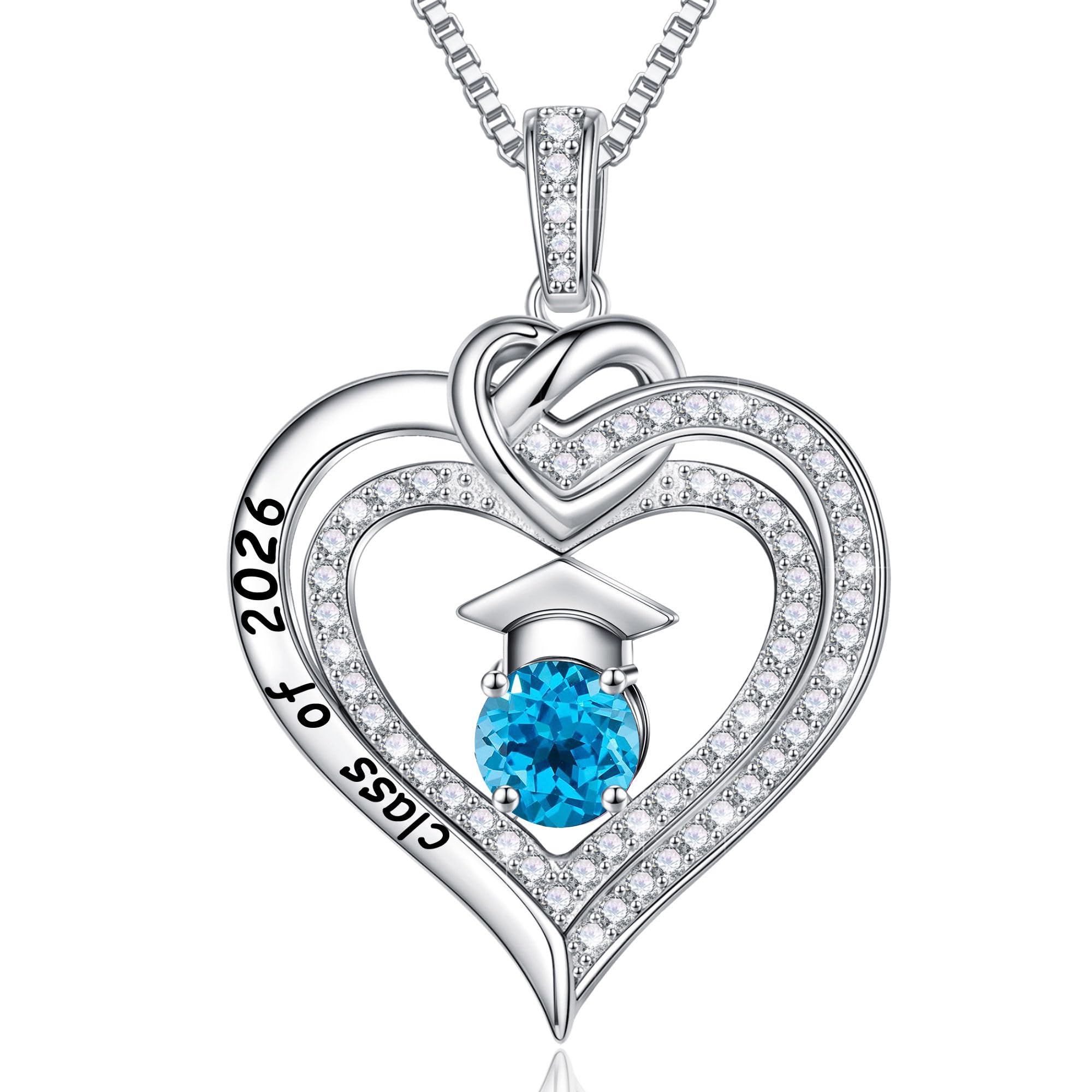 Turandoss Graduation Gifts for Her 2026, S925 Sterling Silver Birthstone Necklace Engraved Class of 2026 Inspirational Necklaces High School College Graduation Gifts for Women