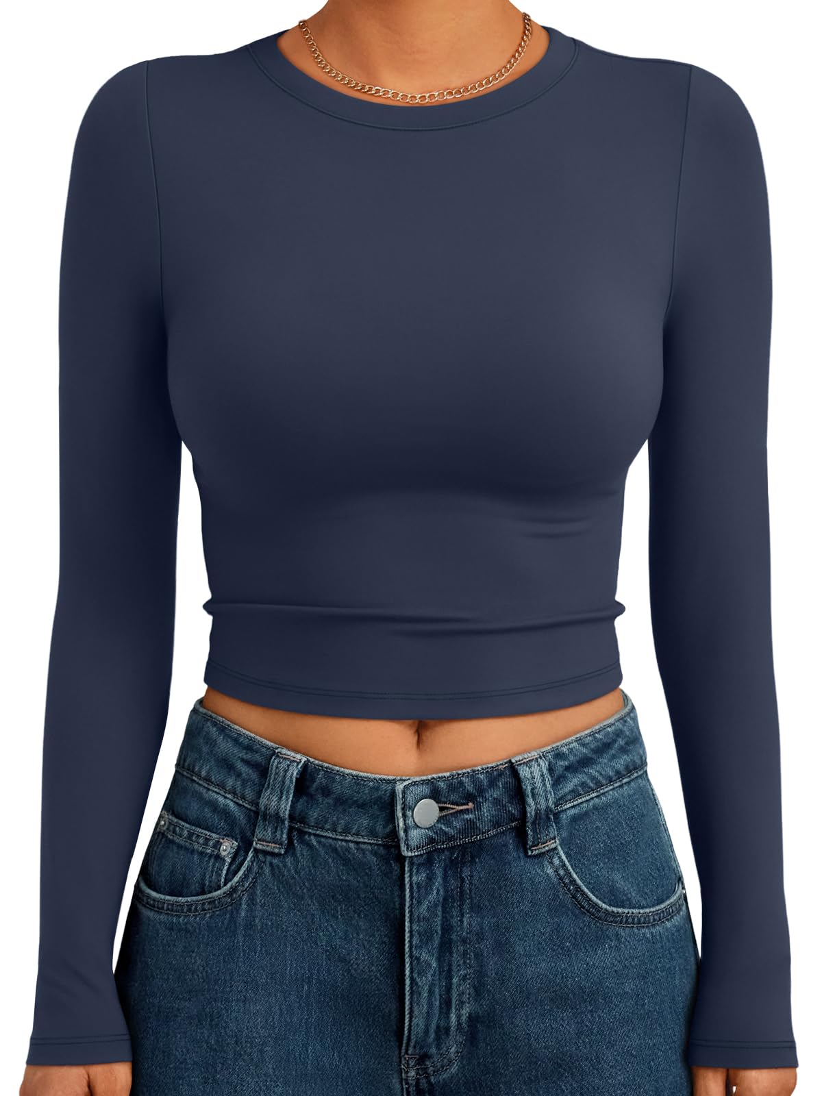 Trendy Queen Womens Long Sleeve Crop Tops Basic Slim Fitted Shirts Spring Fashion Outfits 2026 Teen Girl Clothes