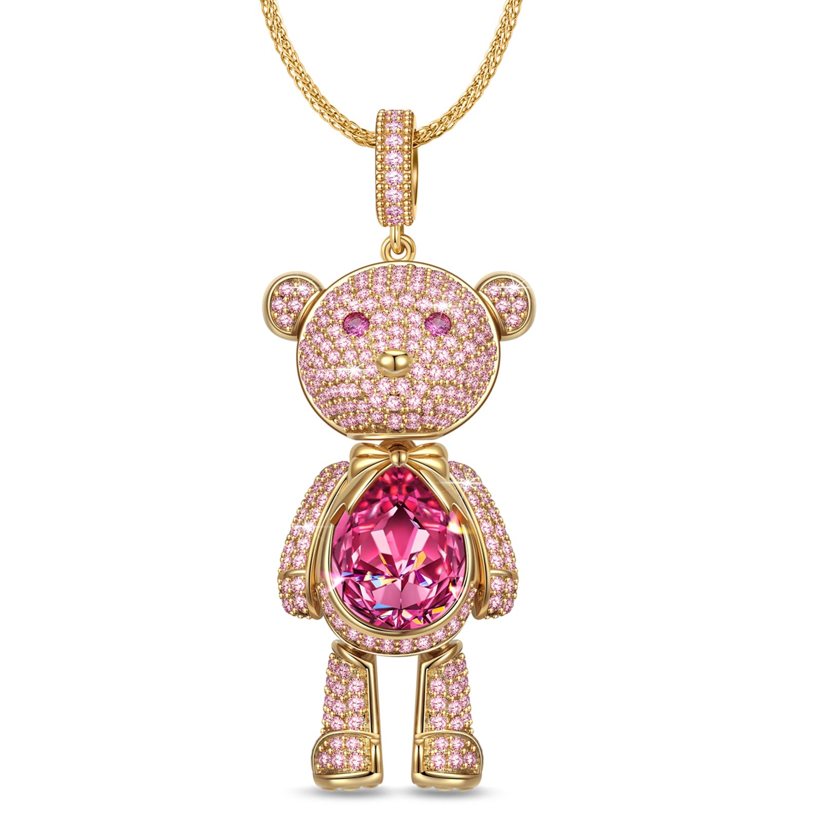 Swarovski Crystal Teddy Bear Necklace, White Gold Plated, Playful Movable Design, Sweet Warmth & Love Symbol Jewelry Gift for Women Teens Girls, Gift-Ready Packaging