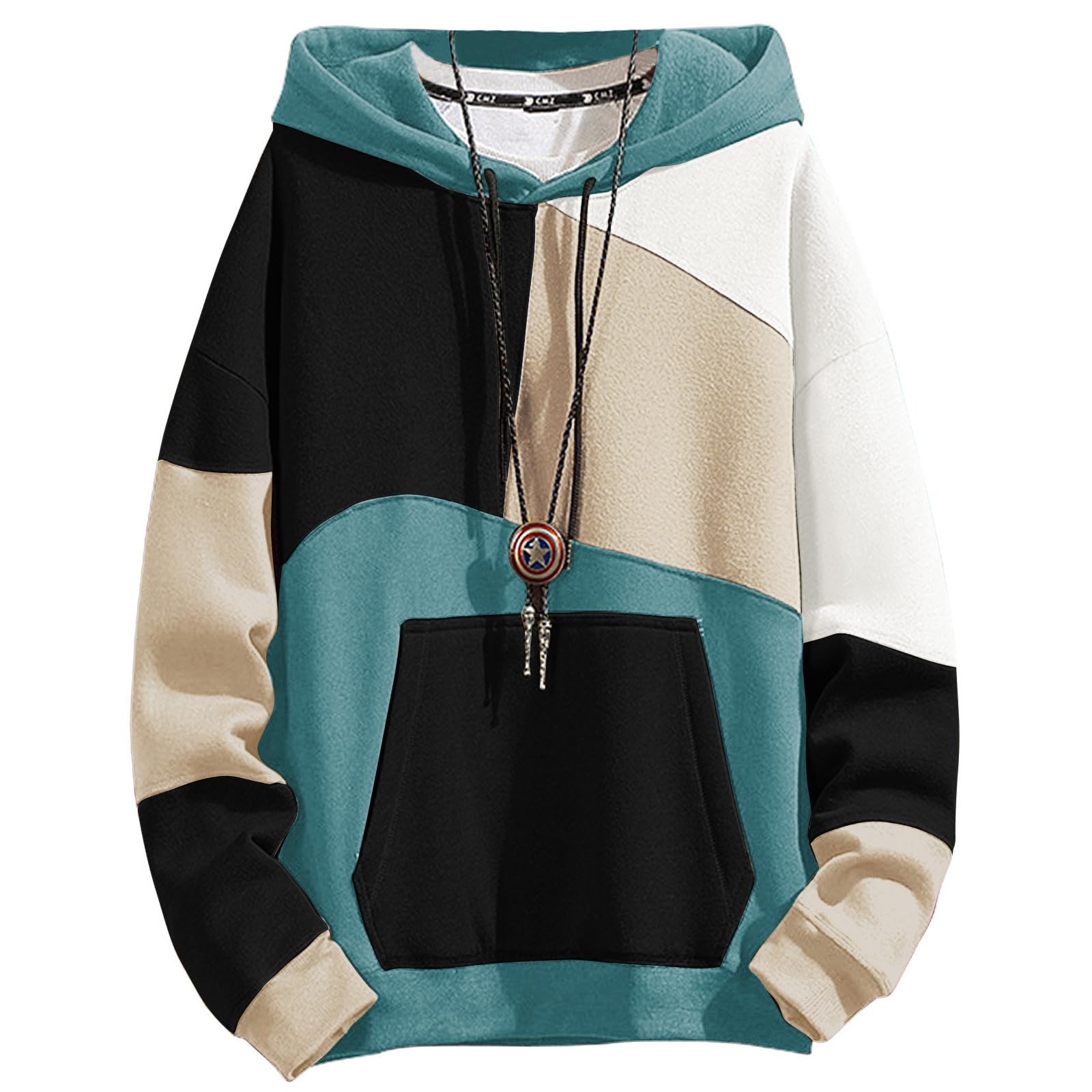 Covisoty Mens Casual Cotton Hoodies Contrast Color Pullover Mens Patchwork Hooded Sweatshirt Casual Long Sleeve