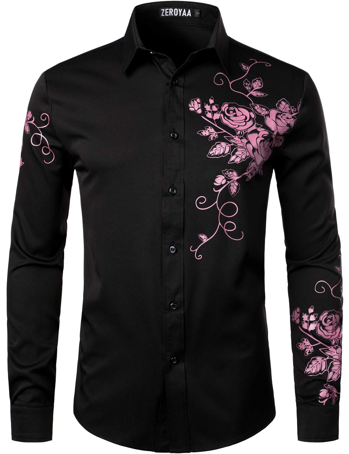 ZEROYAA Mens Hipster Printed Slim Fit Long Sleeve Button Up Party Dress Shirts