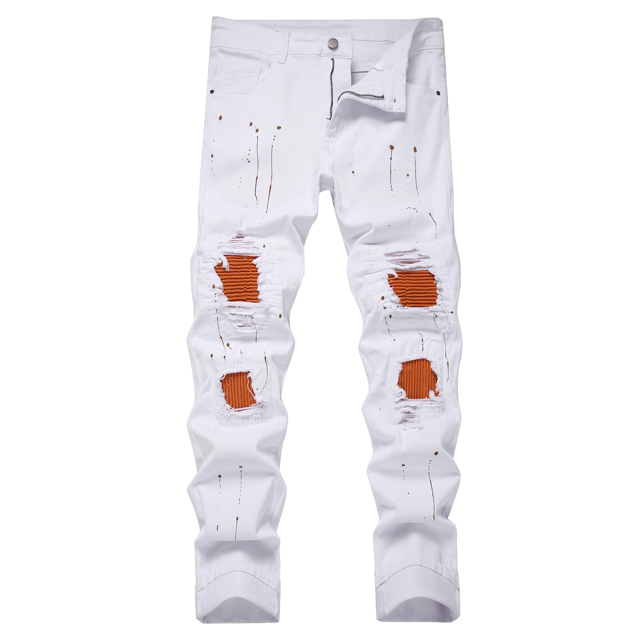 DANT BULUN Men's Ripped Distressed Destroyed Slim Fit Straight Leg Denim Jeans