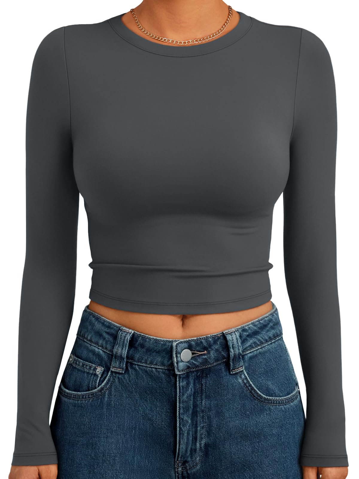 Trendy Queen Womens Long Sleeve Crop Tops Basic Slim Fitted Shirts Spring Fashion Outfits 2026 Teen Girl Clothes