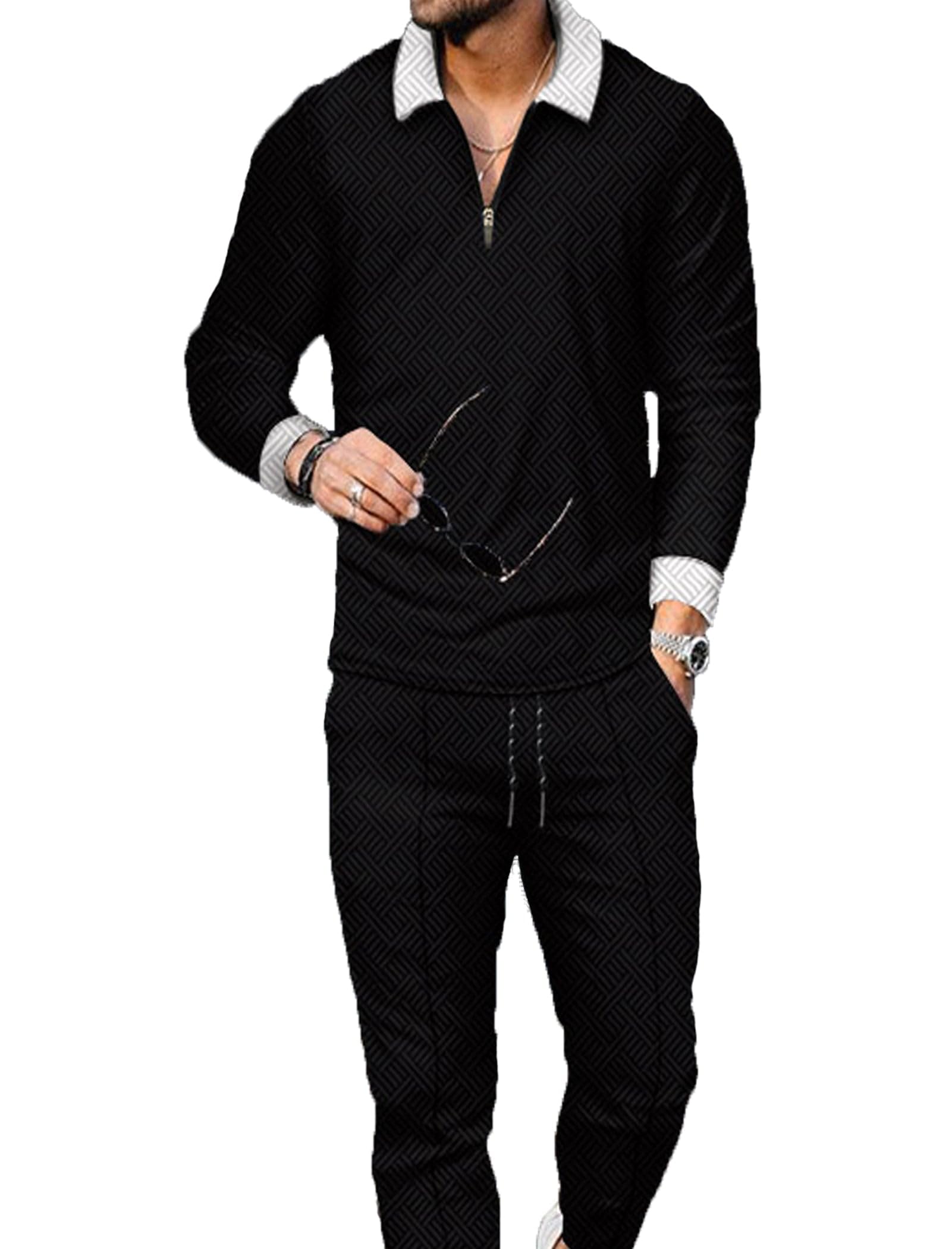 Kubsid Mens Tracksuit Set 2 Piece Long Sleeve Polo Shirt and Pants Jogging Sweatsuits Sets Casual Fashion Vacation Outfits