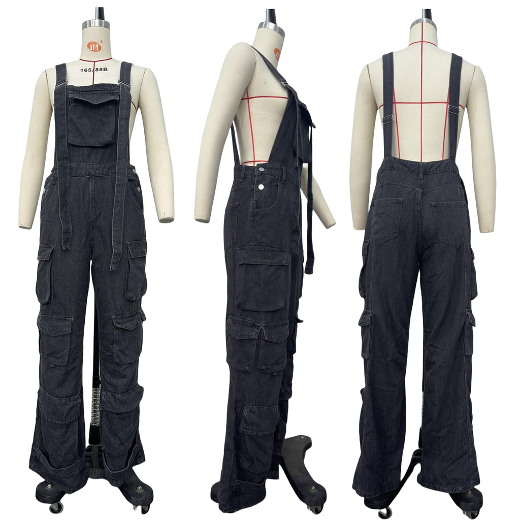 YOOTIKO Women Denim Overalls Jean Jumpsuit Cargo Pants Baggy Straight Leg Bib Jean Romper Streetwear