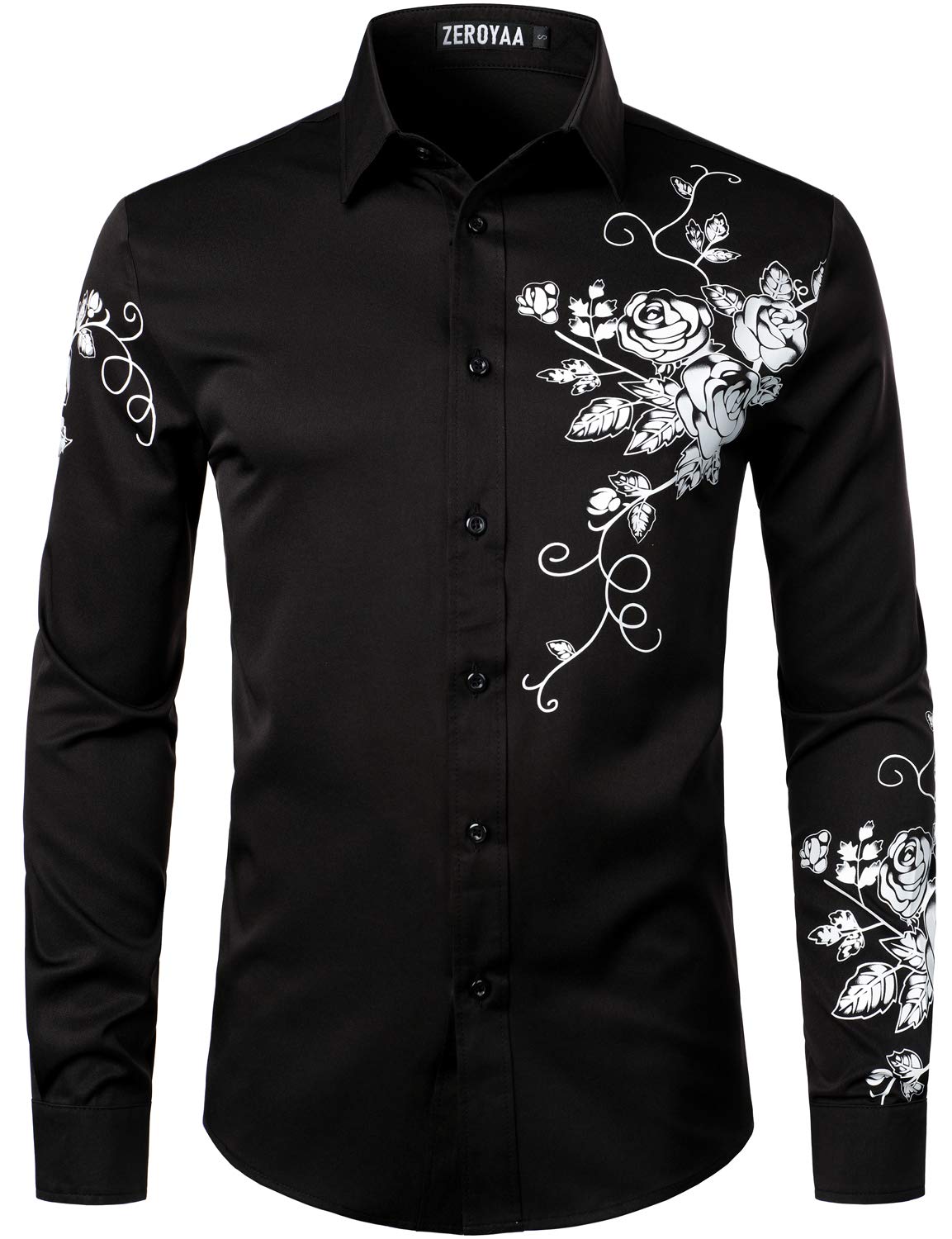 ZEROYAA Mens Hipster Printed Slim Fit Long Sleeve Button Up Party Dress Shirts