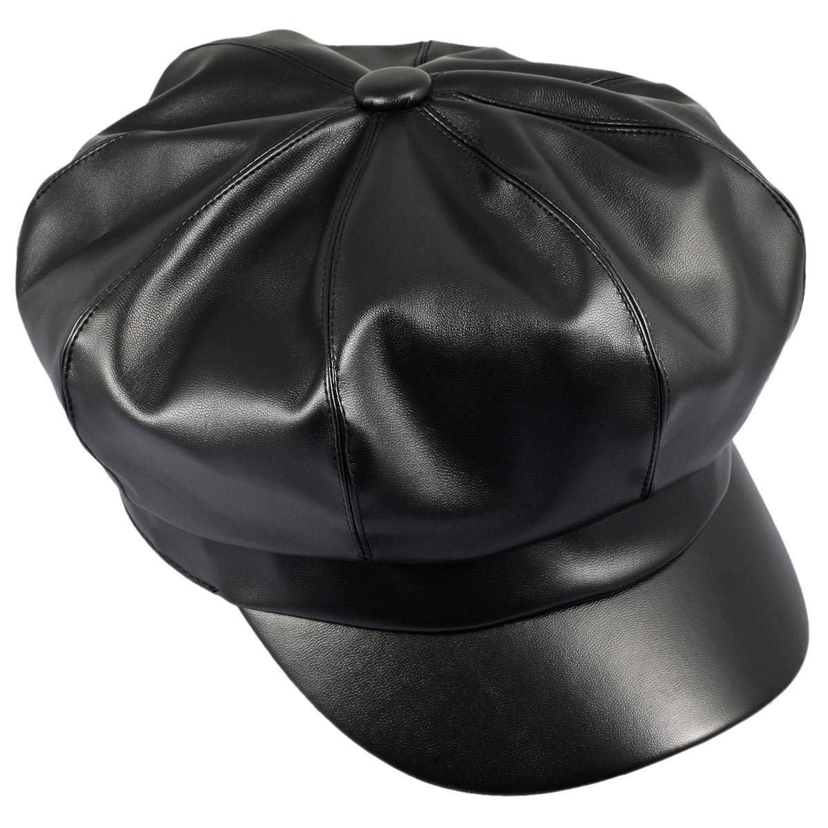 Sportmusies 8 Panels Newsboy Caps for Women, PU Leather Cabbie Painter Hat Gatsby Ivy Beret Cap