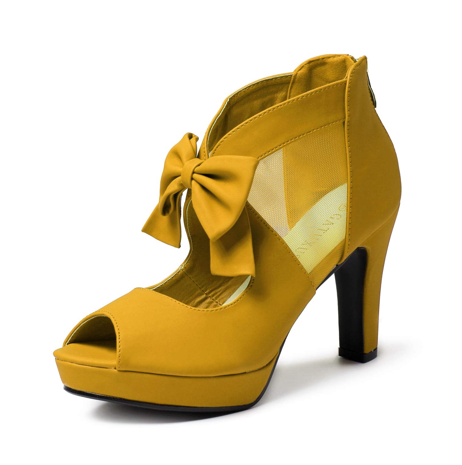 GATUXUS Open Toe Women Platform High Heel Shoes Bows Strappy Sandals