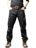 Yeokou Men's Casual Loose Hip Hop Denim Work Pants Jeans with Cargo Pockets