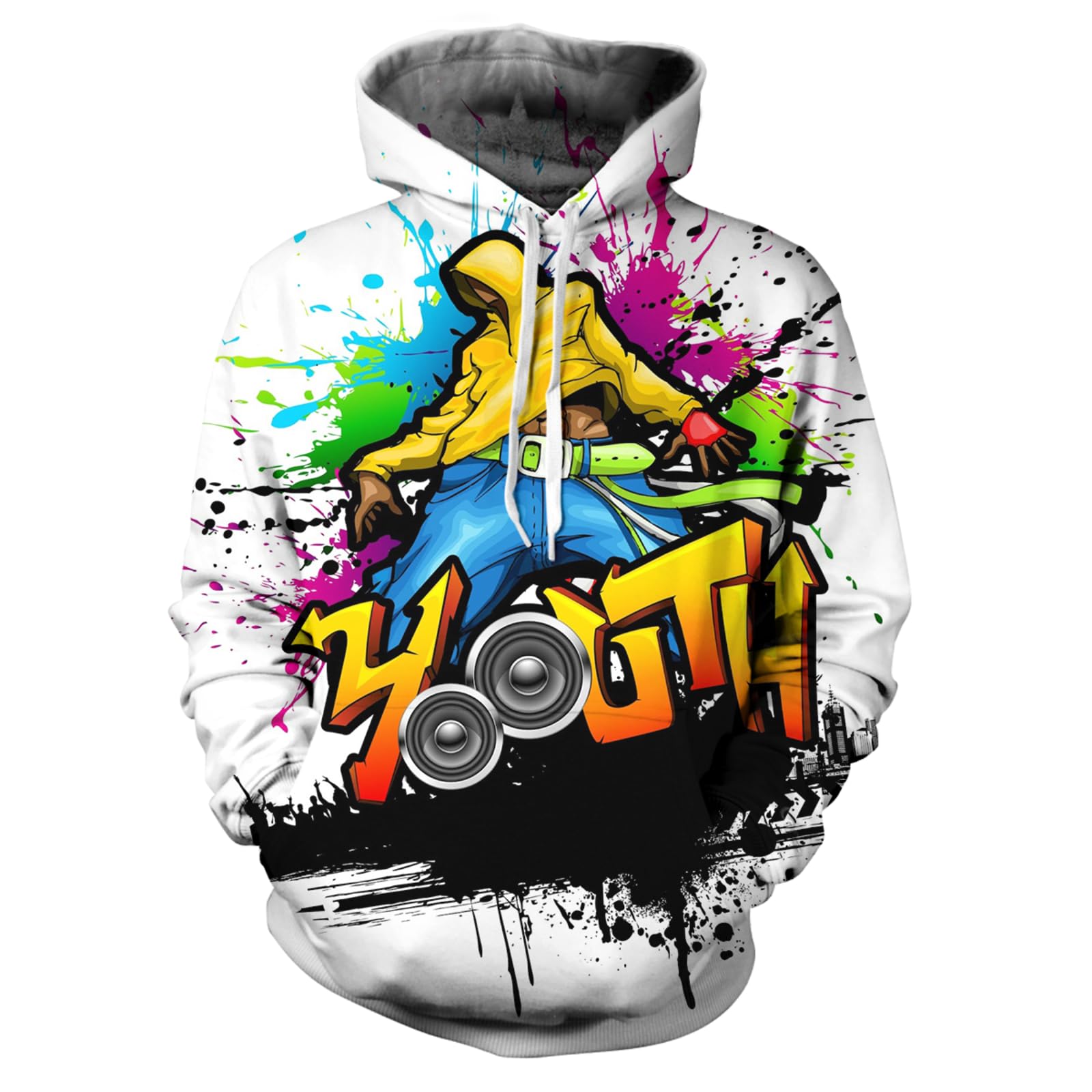 Hwycomfort Men's 3d Printed Novelty Hoodie Hip Hop Hoodies Street Graffiti Sweatshirt Casual Pockets Pullover