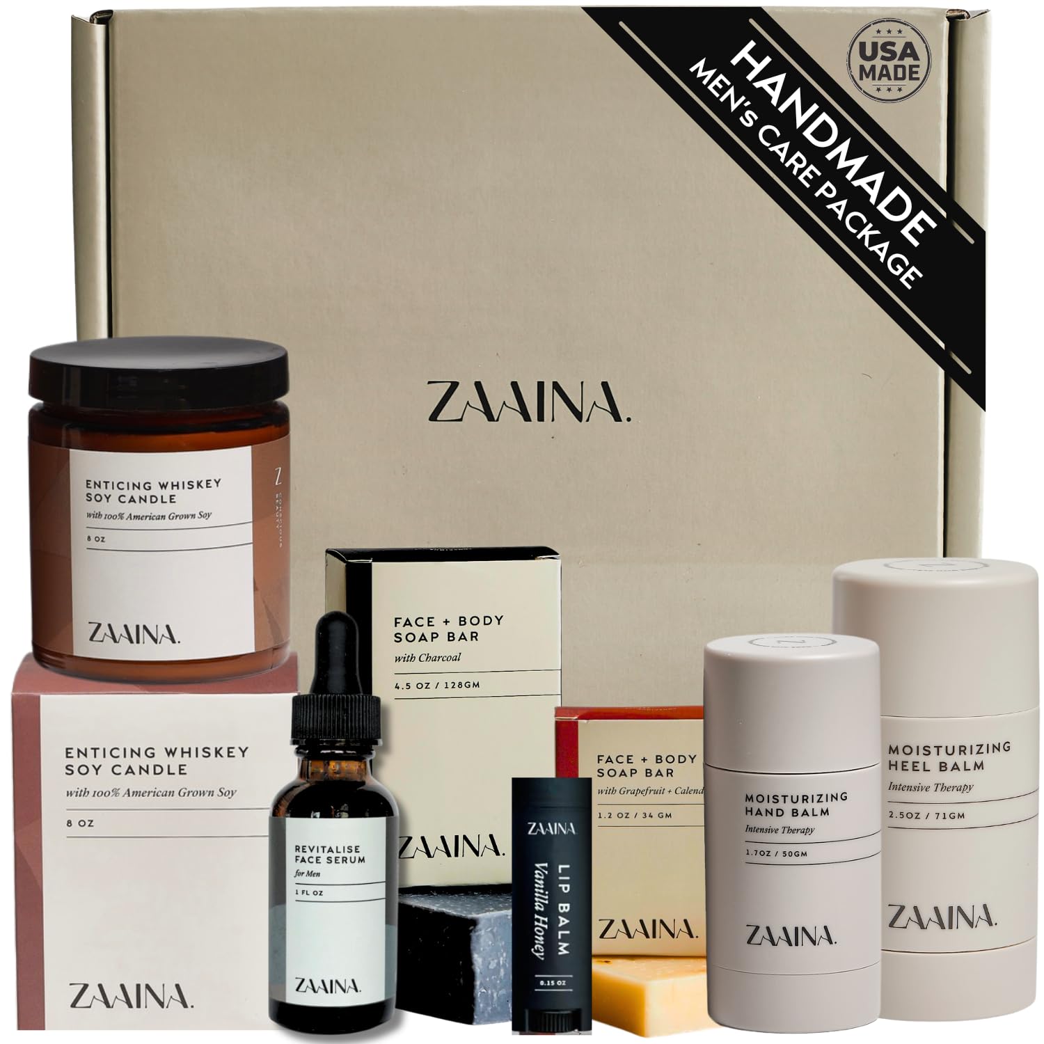 Men's Self Care Package, Relaxation Spa Gift Set for Him - Luxury Natural Handmade Men Skin Care Kit, Unique Self Care Gift for Men by ZAAINA