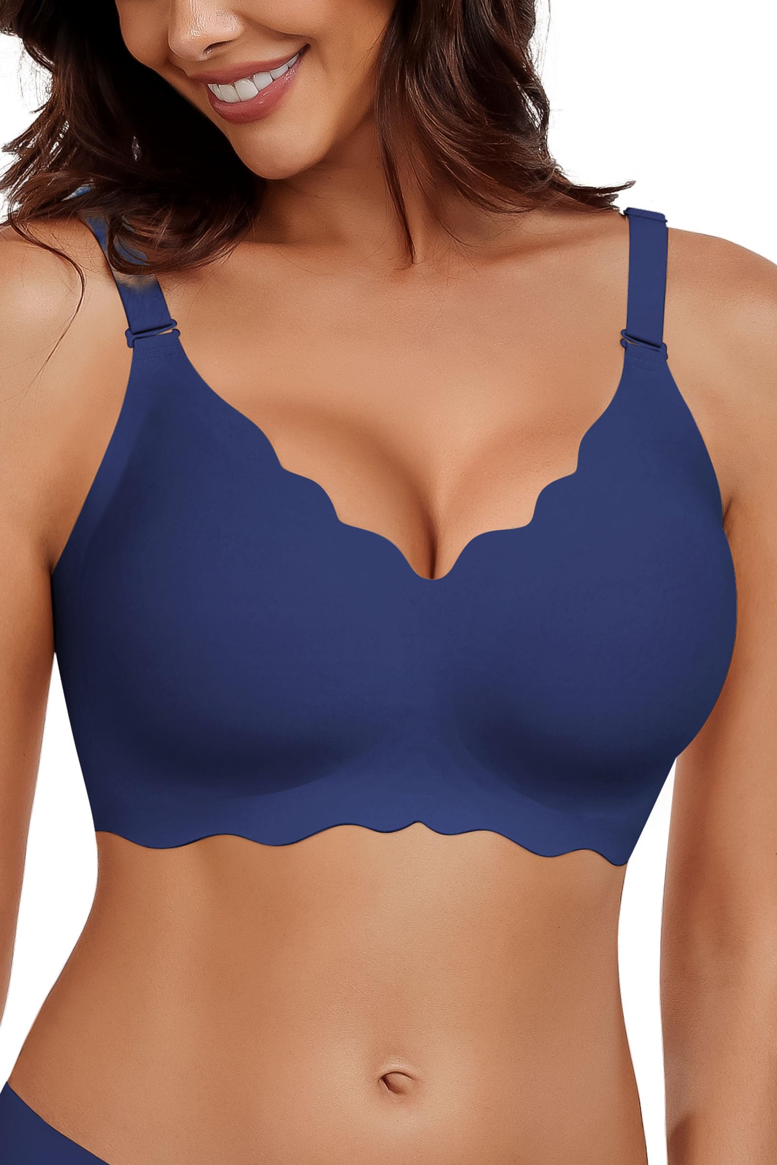 HORISUN Wireless Seamless Bras for Women No Underwire Wavy V Neck Soft Support Full Coverage Comfortable Bra