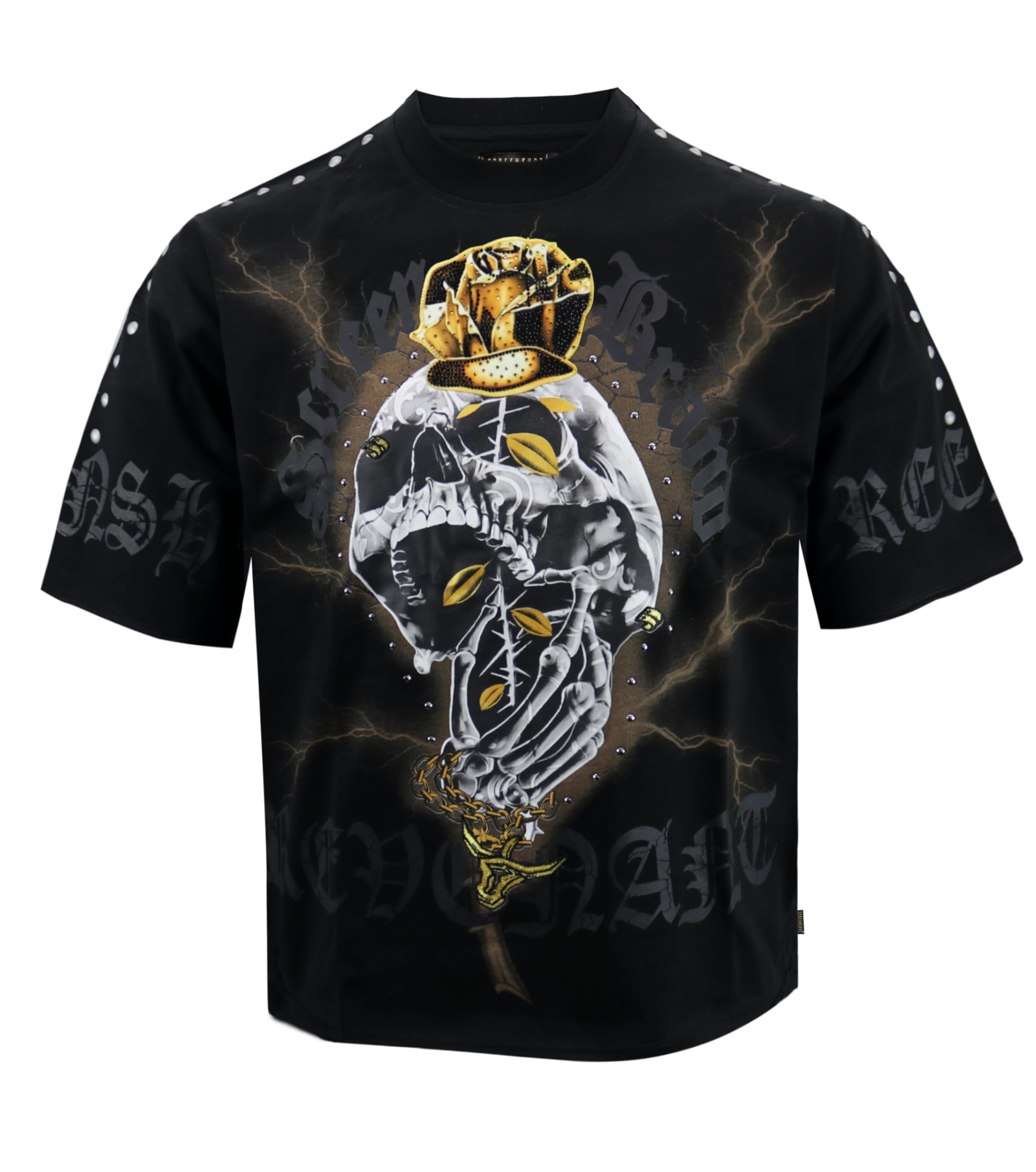 SCREENSHOT Mens Oversized Heavyweight Premium 260GSM 100% Cotton Cropped Boxy Streetwear Fit Rhinestone Designer Tee