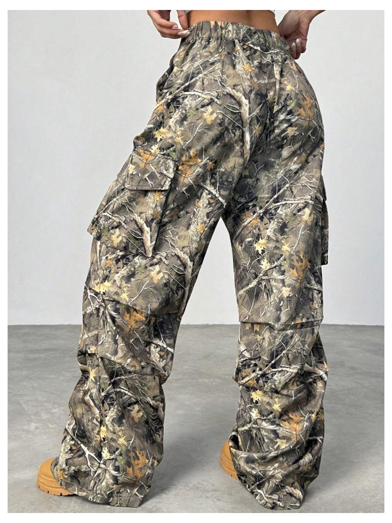 Floerns Women's Plus Size Baggy Cargo Camo Pants Wide Leg Streetwear Casual Pant