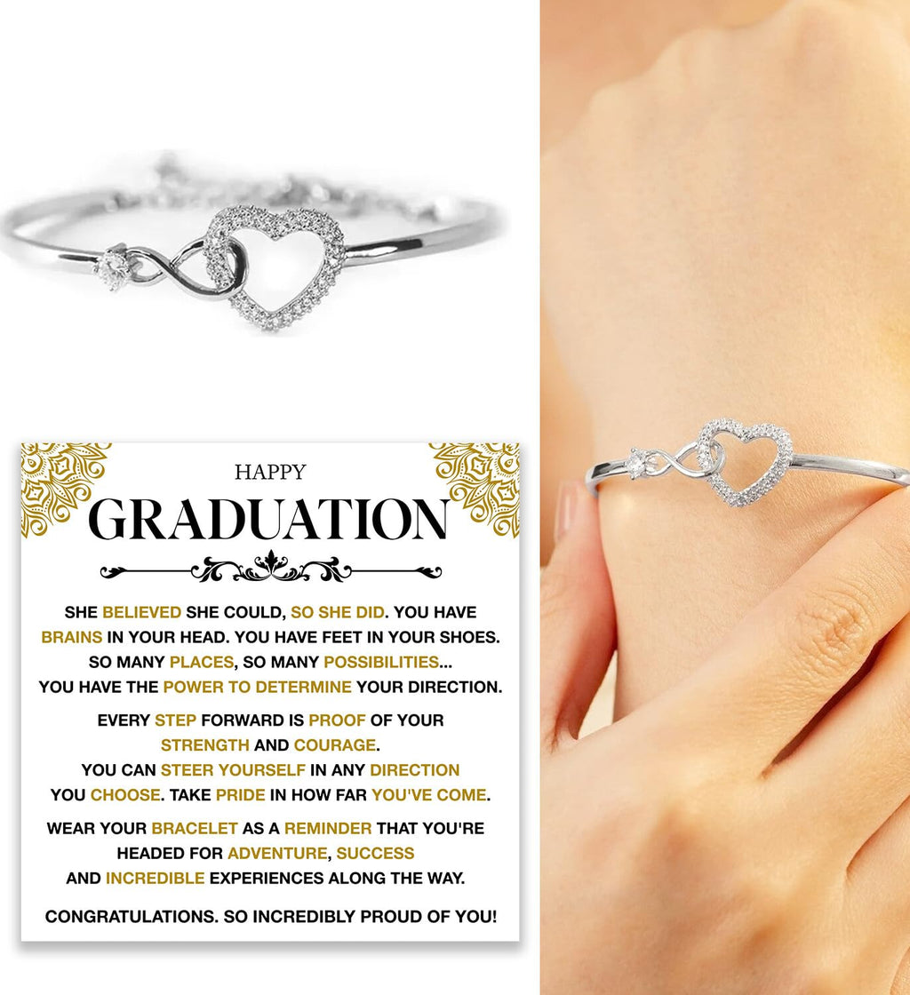 Mapileng Class of 2026 Graduation Bracelet Gift for Her, Heart Infinity Bracelet, Inspirational Jewelry for Daughter Sister Best Friend, College High School Graduate Keepsake, Sterling Silver