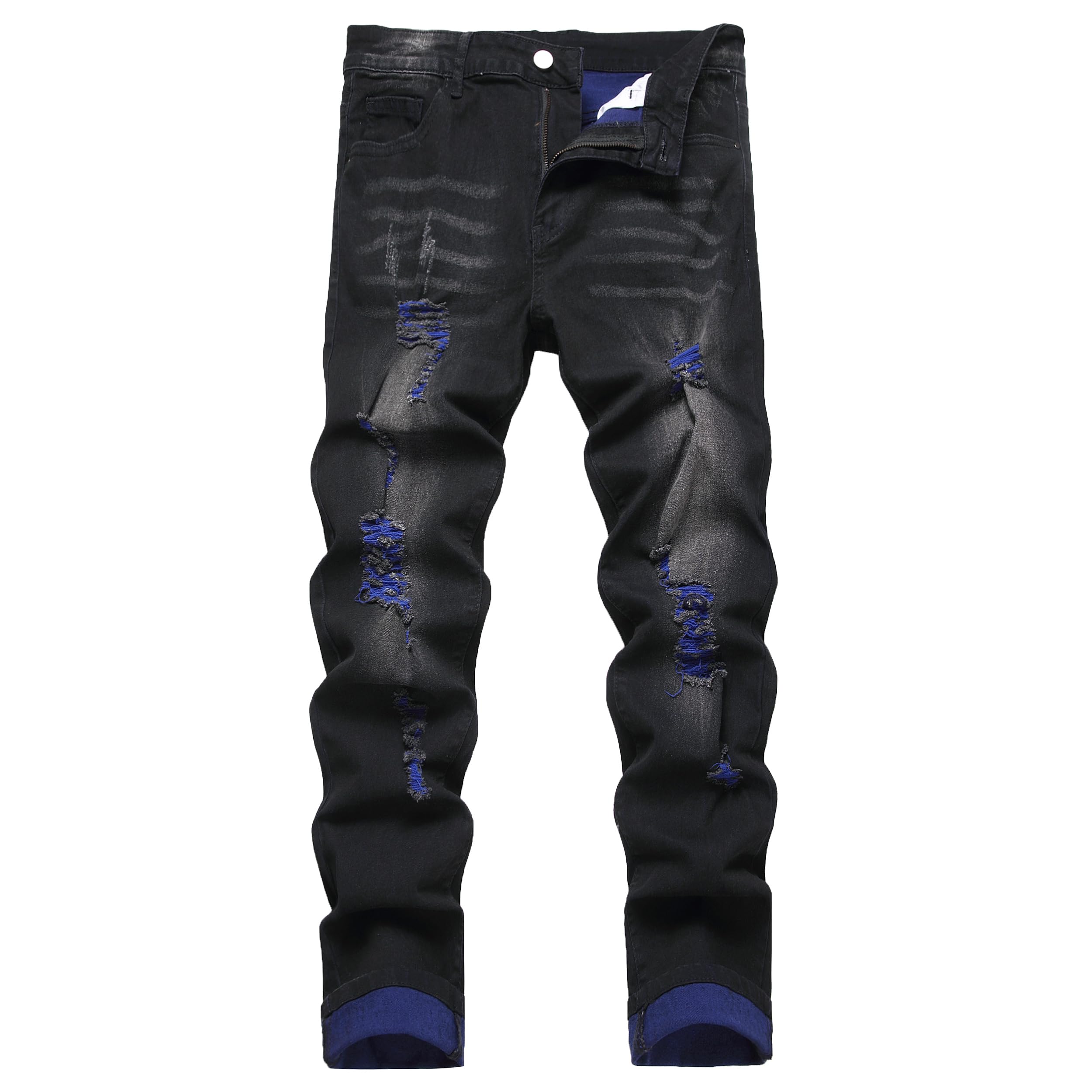 DANT BULUN Men's Ripped Distressed Destroyed Slim Fit Straight Leg Denim Jeans