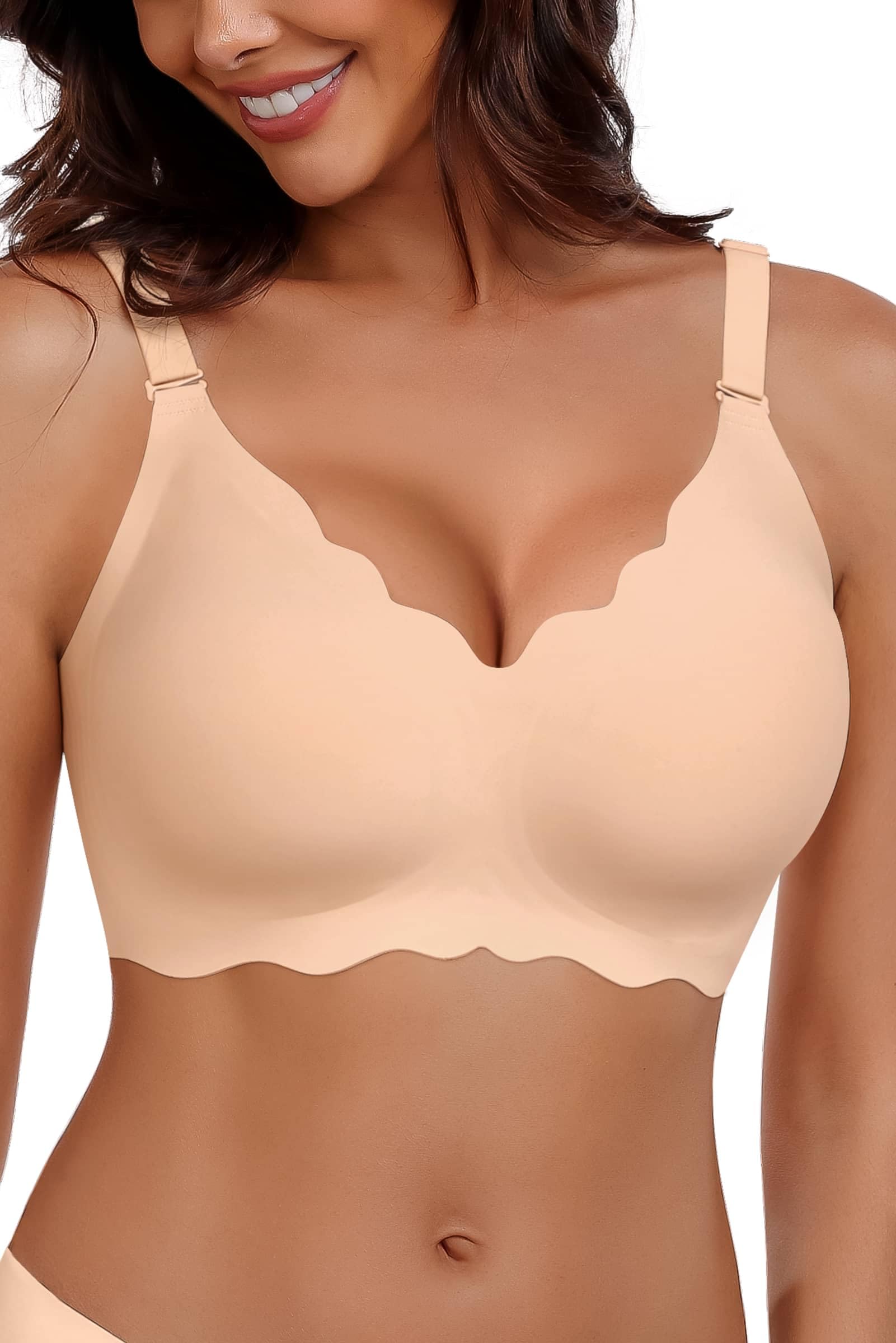 HORISUN Wireless Seamless Bras for Women No Underwire Wavy V Neck Soft Support Full Coverage Comfortable Bra
