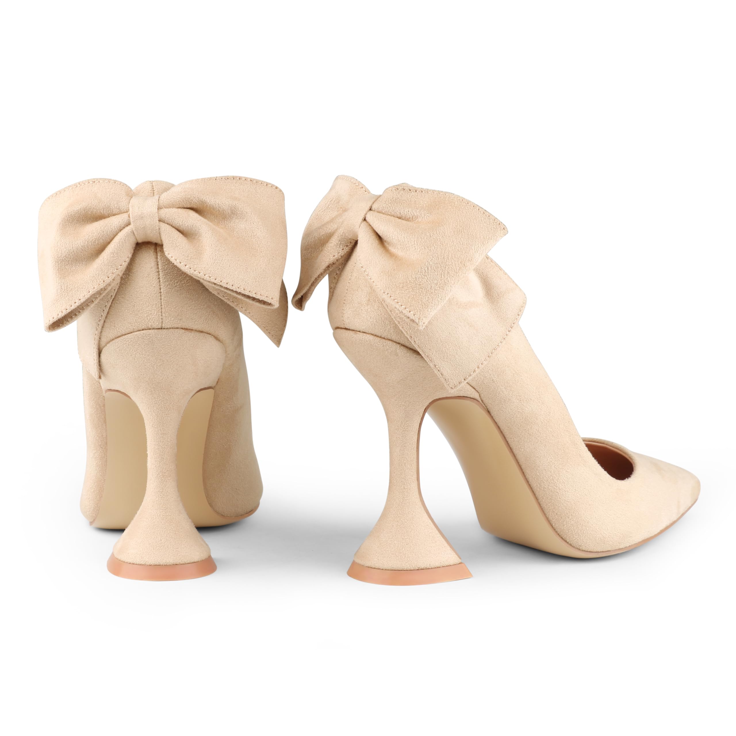 Zzheels Women's 3.74" Bow Pumps Pointed Toe Triangle Heel Pump Wedding Shoes