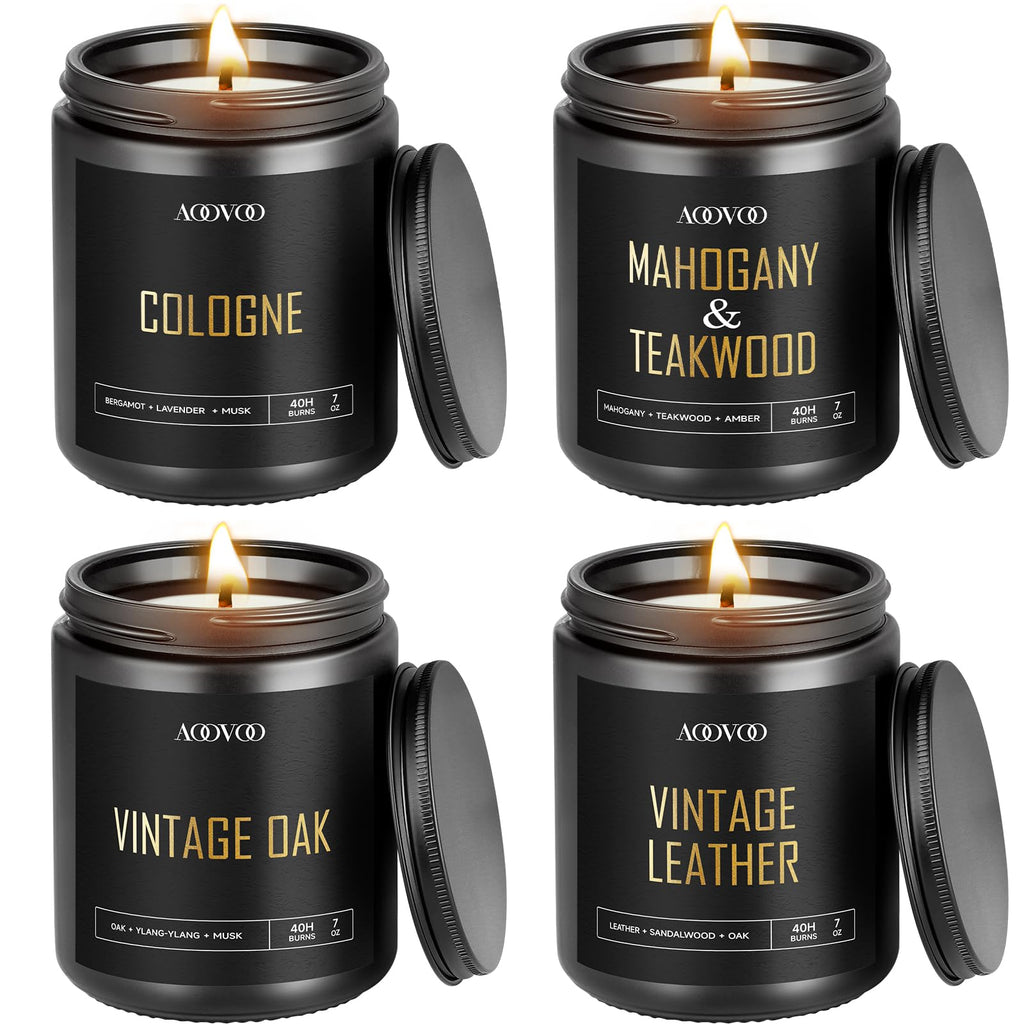AOOVOO Scented Candles for Men - 4 Pack Candles for Home Scented, Soy Wax, Men Candle Set, Candle Set