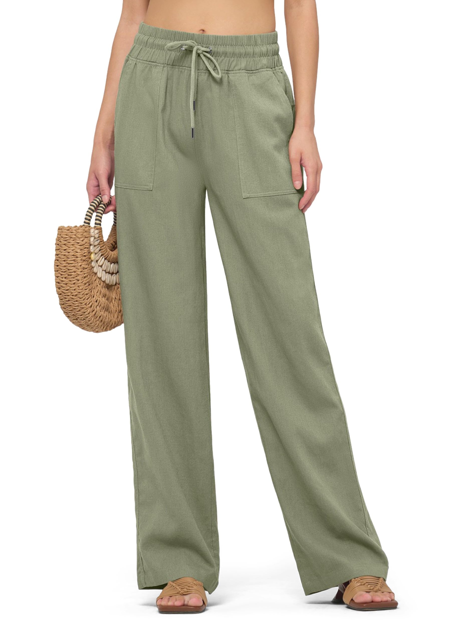 Willit Women Linen Pants Wide Leg Casual Palazzo Pants Cotton Linen Lounge Beach Summer Pants with Pockets 29"/31"/ 33"