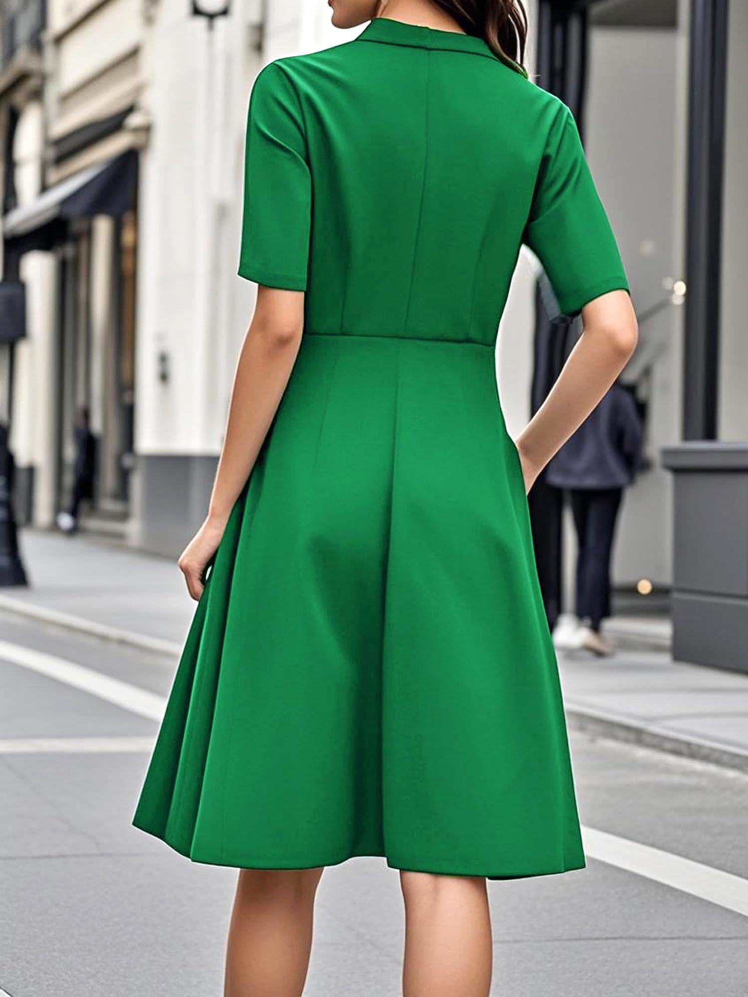 oxiuly Women's Vintage Bow Tie V-Neck Pockets Casual Work Party Cocktail Swing A-line Dresses OX278