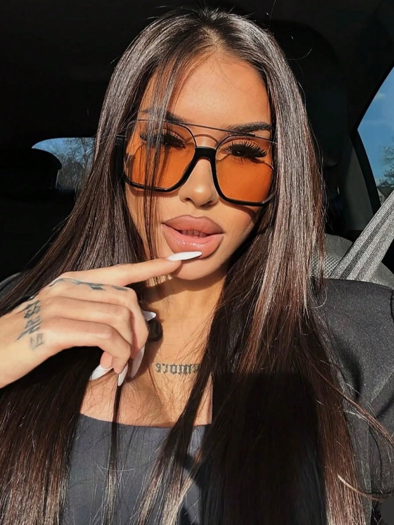 GUVIVI Retro Oversized Aviator Sunglasses for Women Men Square Double Bridge Pilot Sun Glasses 70s Trendy Shades