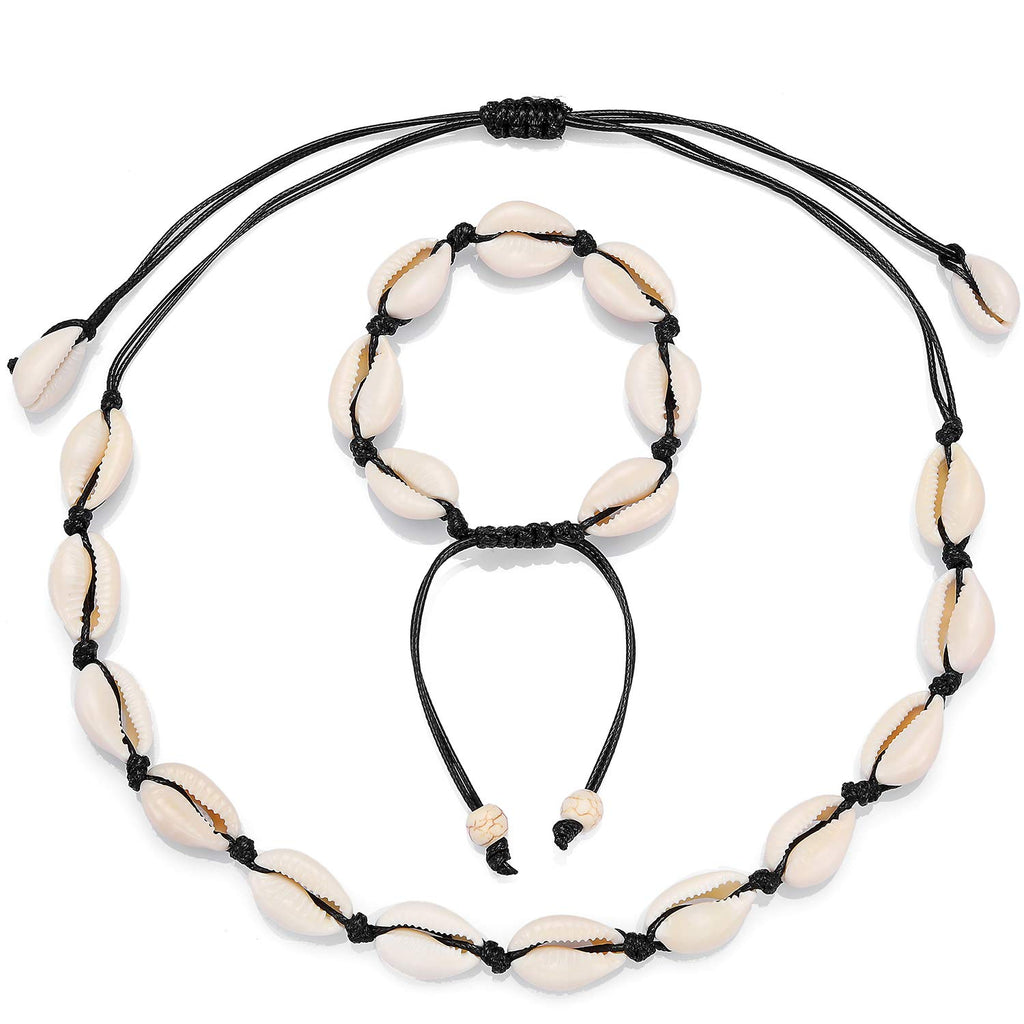 Starain 2Pcs Shell Necklace Anklet for Women Handmade Adjustable Puka Beach Shell Necklace Set