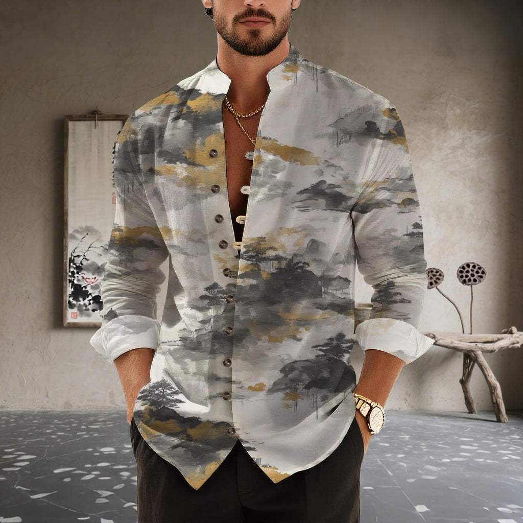 DMOYALA Men’s Hawaiian Button Down Shirts 2025 Fall Casual Long Sleeve Shirts Baggy Henley Neck Beach Vacation Outfits