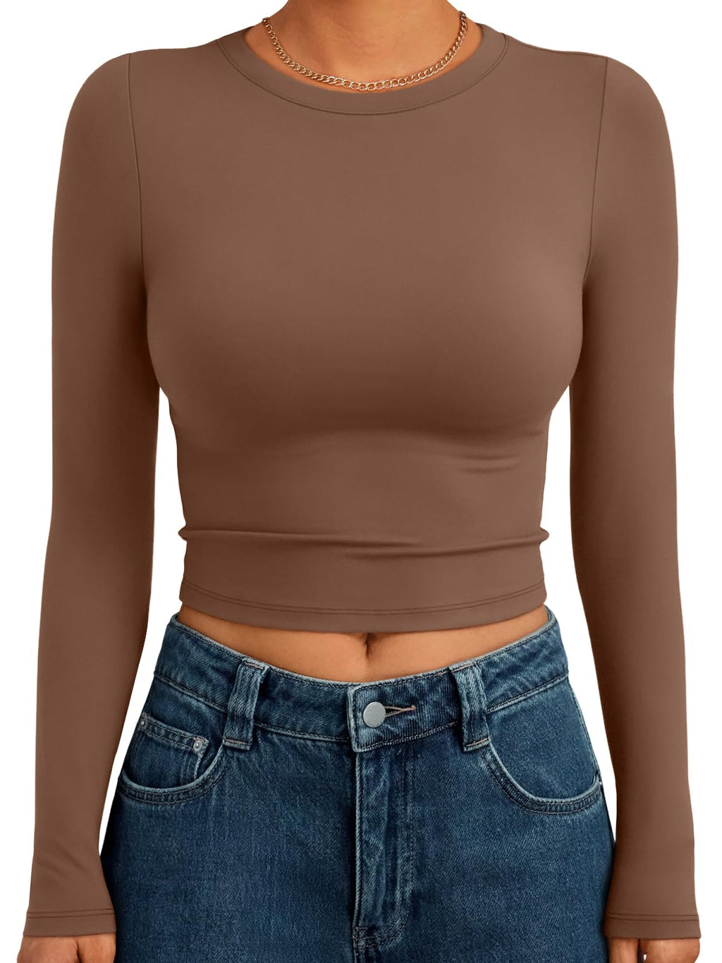 Trendy Queen Womens Long Sleeve Crop Tops Basic Slim Fitted Shirts Spring Fashion Outfits 2026 Teen Girl Clothes