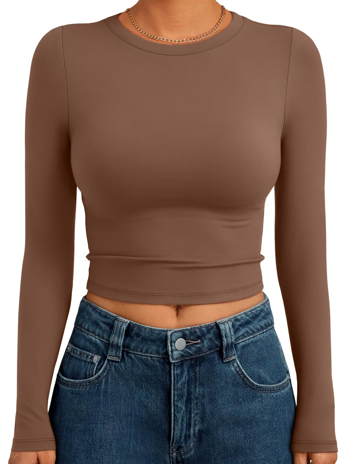 Trendy Queen Womens Long Sleeve Crop Tops Basic Slim Fitted Shirts Spring Fashion Outfits 2026 Teen Girl Clothes