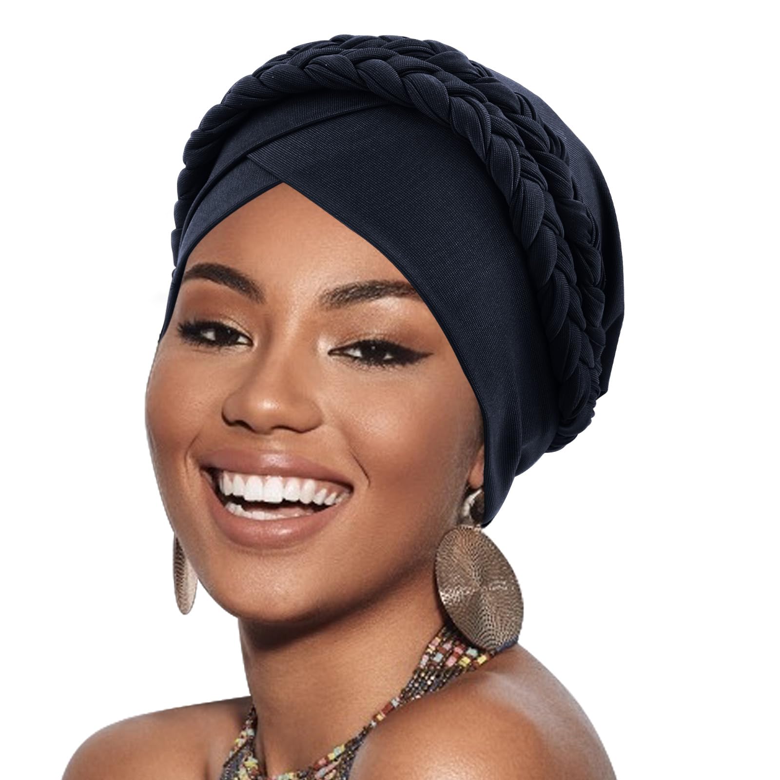 DRESHOW African Women Turban Caps Beanie Twist Headscarf Pre-Tied Double Twisted Braid Hair Cover Wrap Hat Chemo Cancer Cap