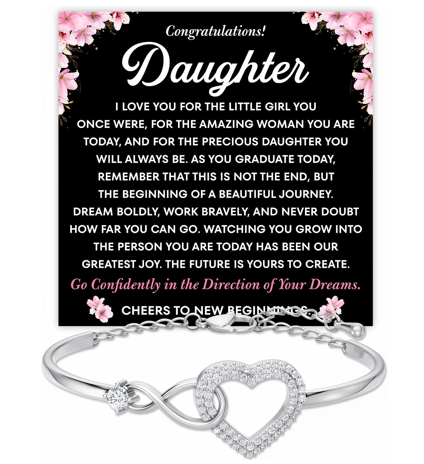 Mapileng Class of 2026 Graduation Bracelet Gift for Her, Heart Infinity Bracelet, Inspirational Jewelry for Daughter Sister Best Friend, College High School Graduate Keepsake, Sterling Silver