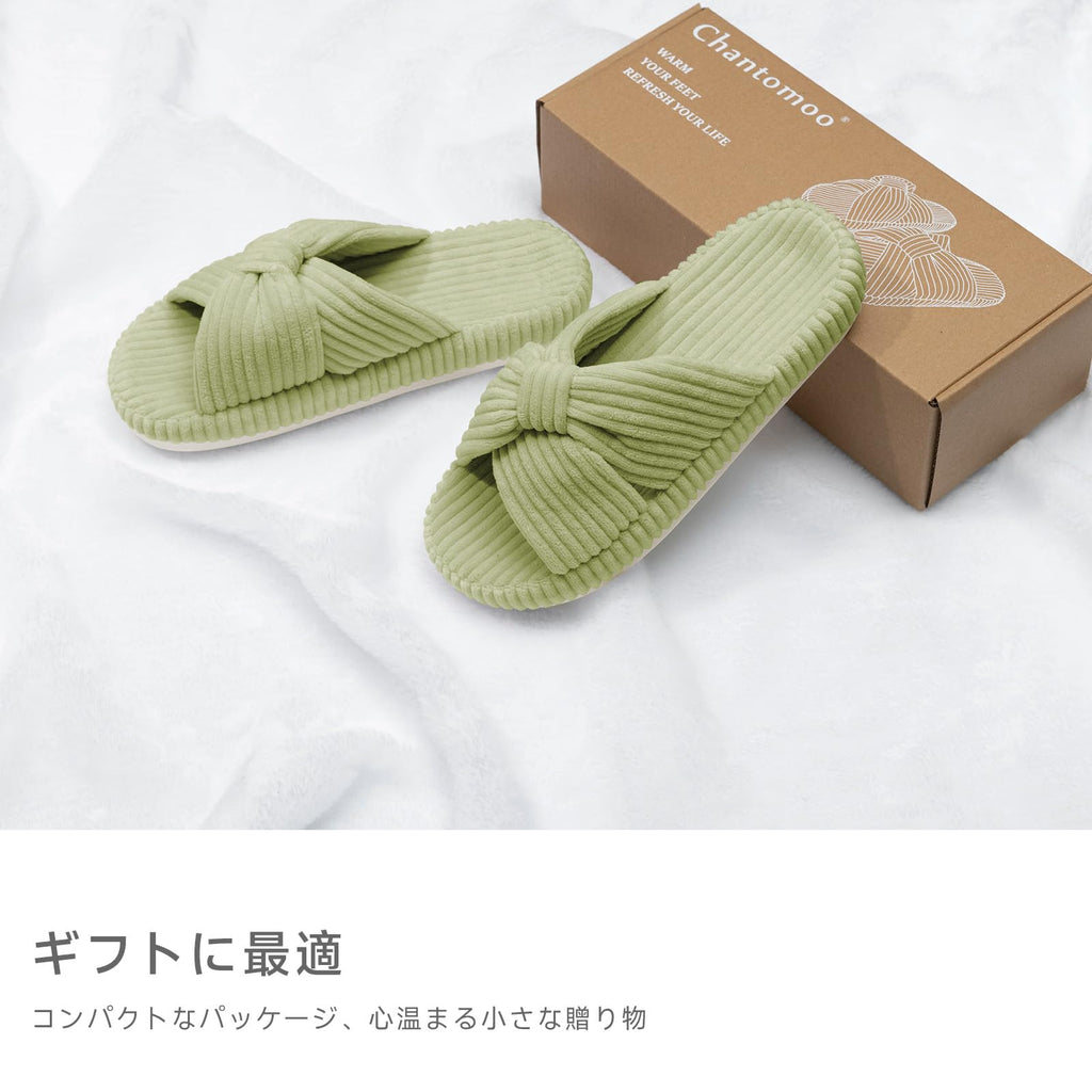 Chantomoo Slippers for Women Memory Foam House Bedroom Corduroy Bow Crossbands Slipper Shoes Comfy Trendy Gift Slippers